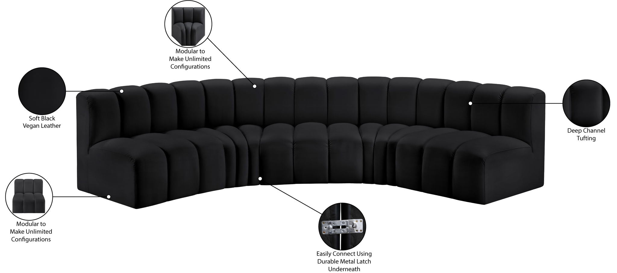 Arc - Faux Leather 5 Piece U-Shaped Modular Sofa