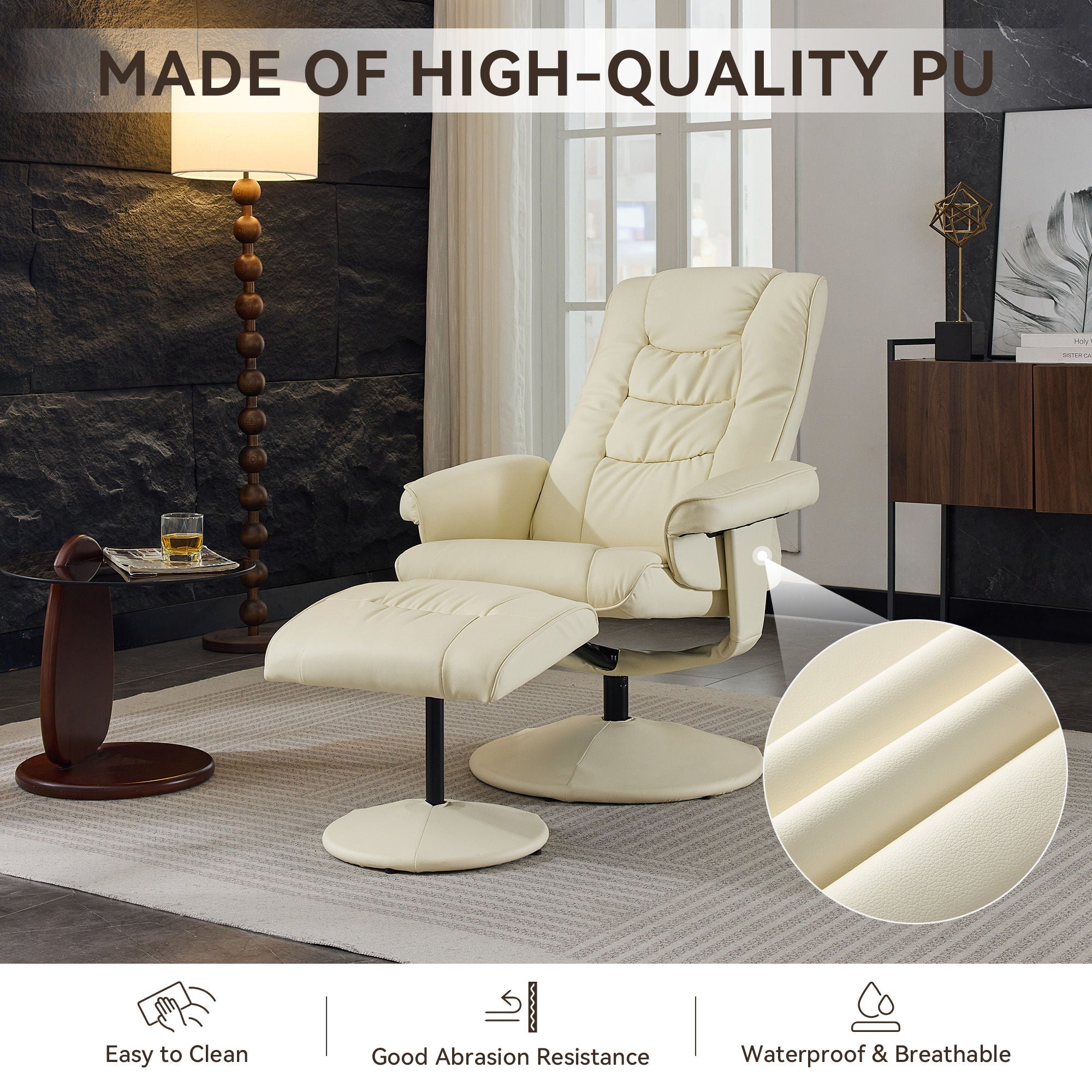 Recliner Chair With Ottoman, 360° Swivel Massage Lounge Chair With 5-Point Vibration & Heated Seat