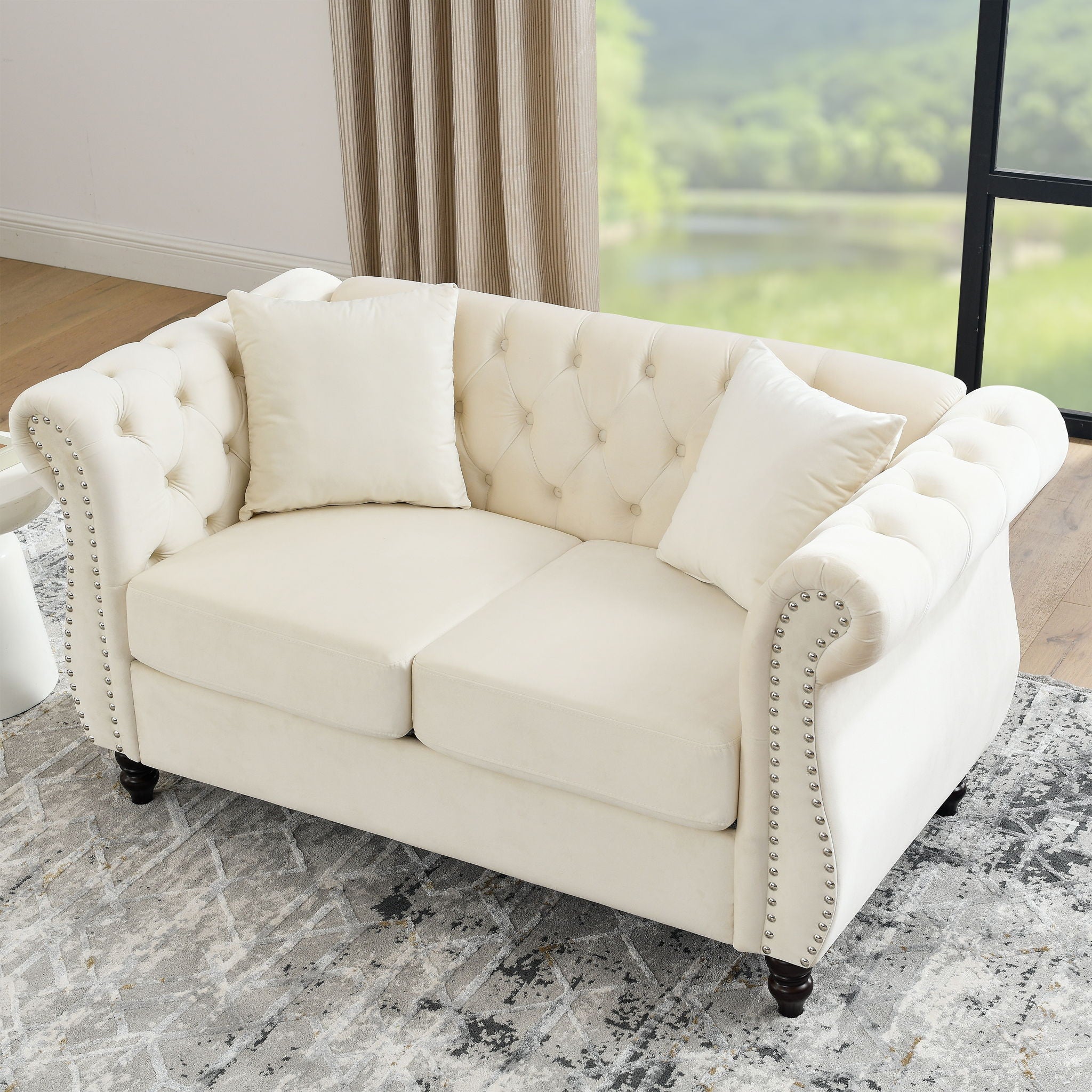 Chesterfield Sofa With Rolled Arms And Nailhead Trim