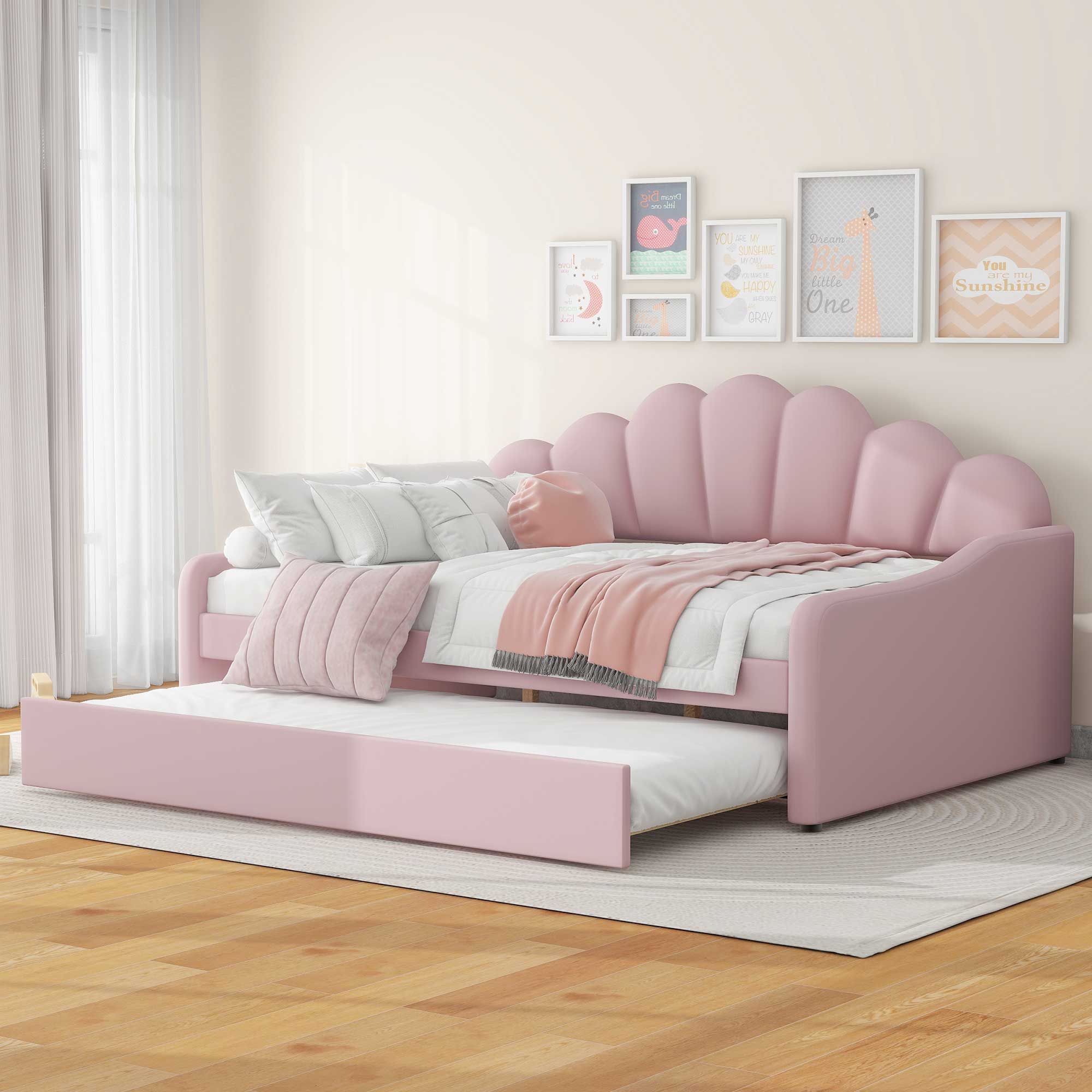 Upholstery Daybed Frame With Shell Shaped Backrest