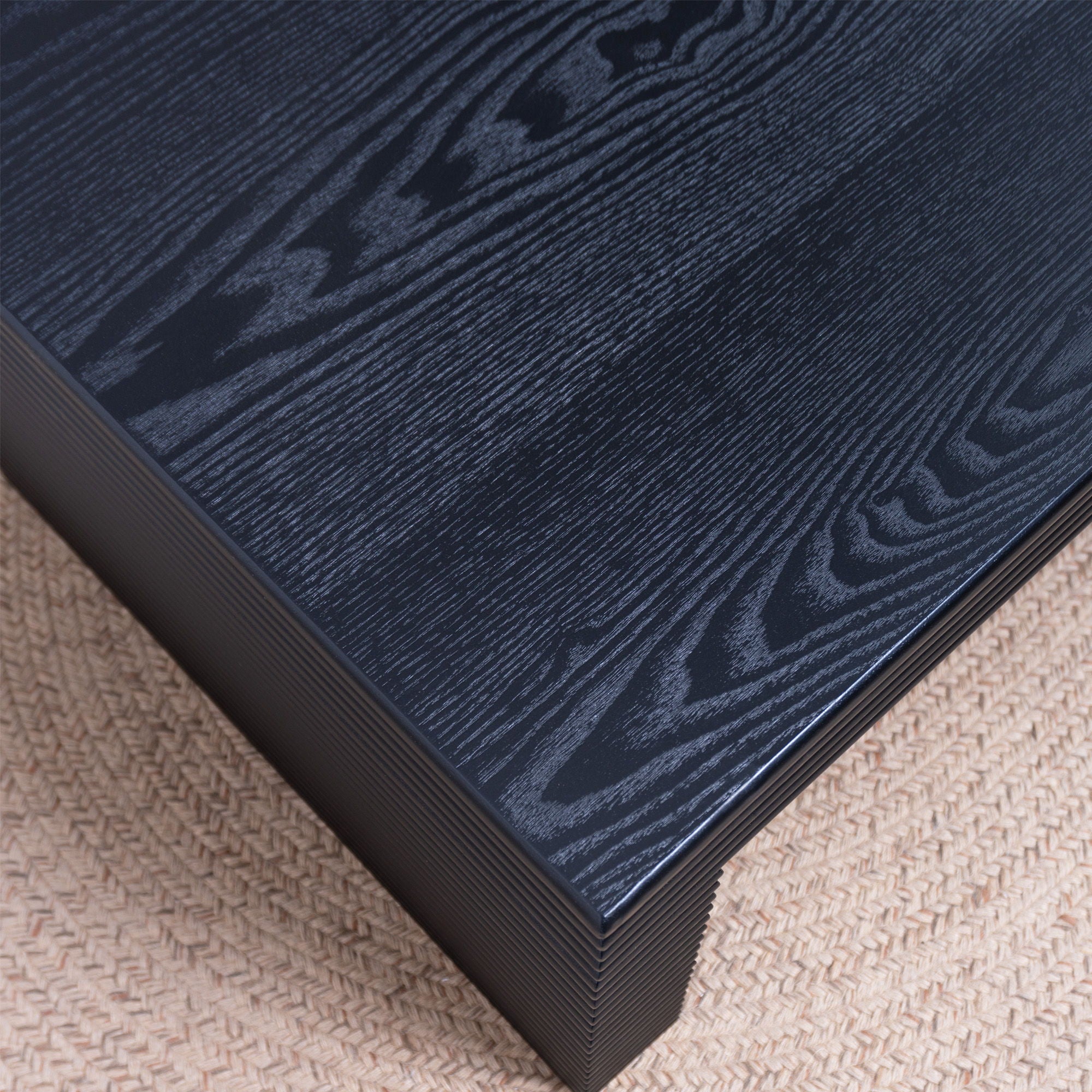 Modern Ribbed Coffee Table, Rectangular Low Profile Center Table For Living Room - Black