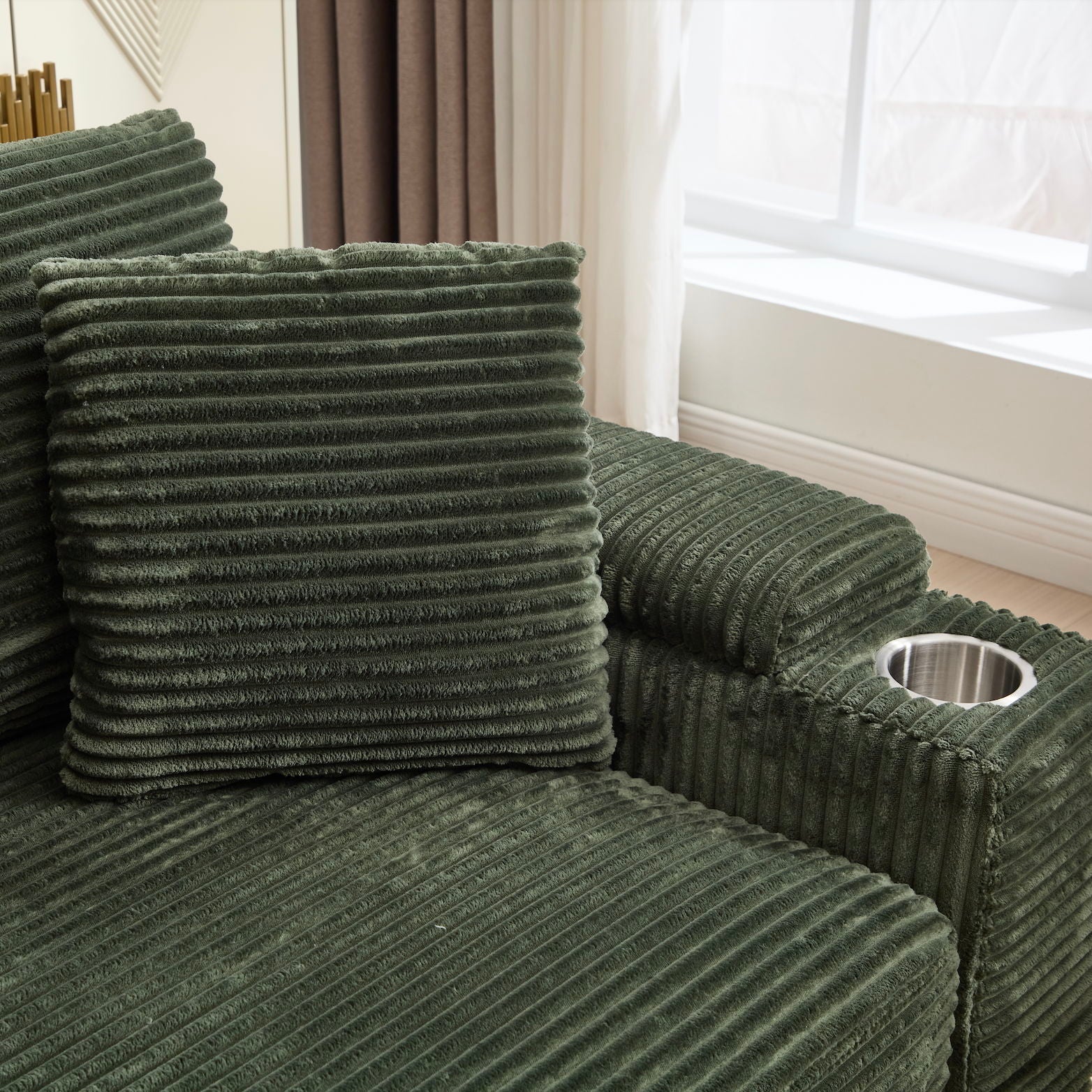 Convertible Sectional Sofa Bed Set With Armrest Storage, Cup Holder, USB, 4 Seater - Green