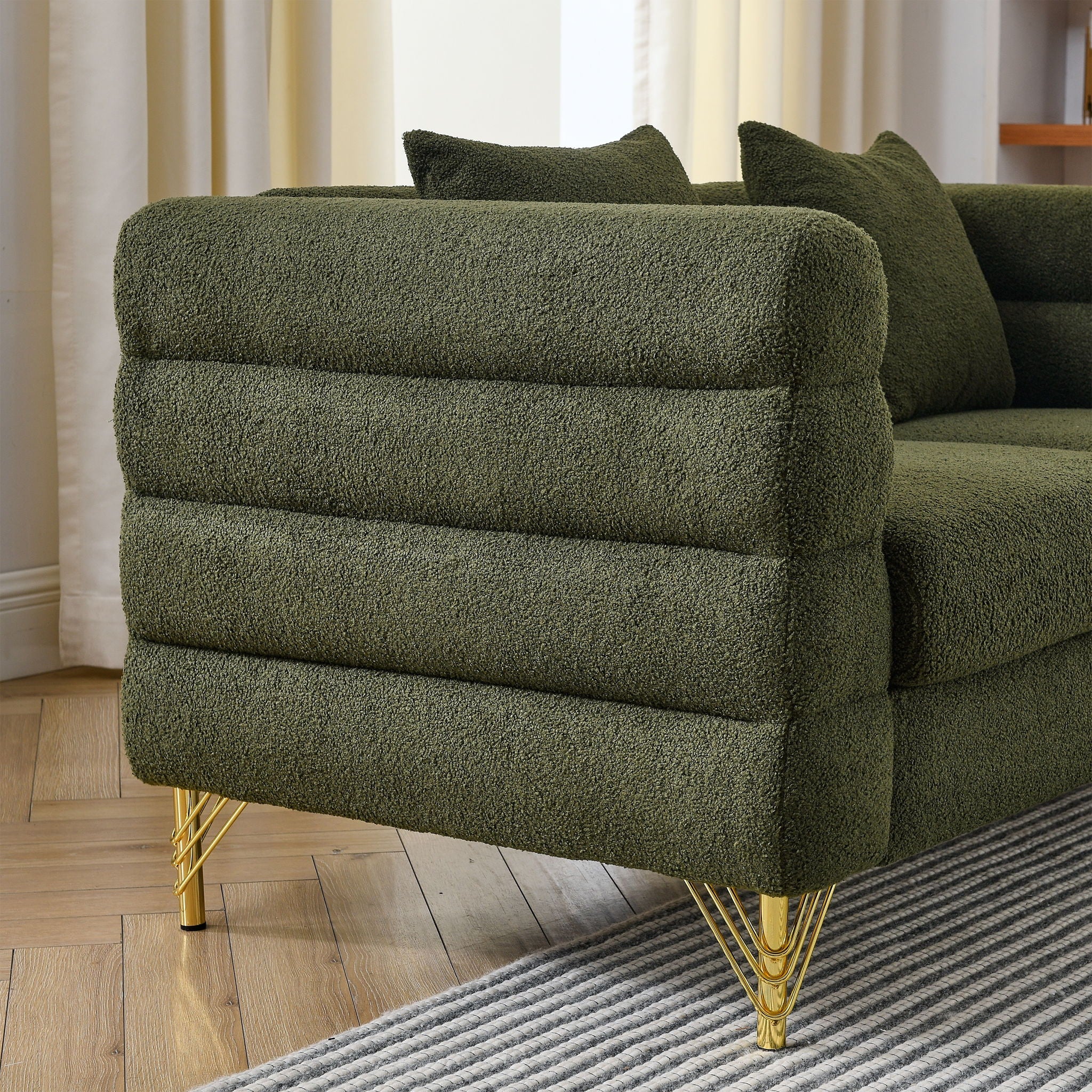 Oversized 2 Seater Sectional Sofa With Deep Seating And 2 Pillows