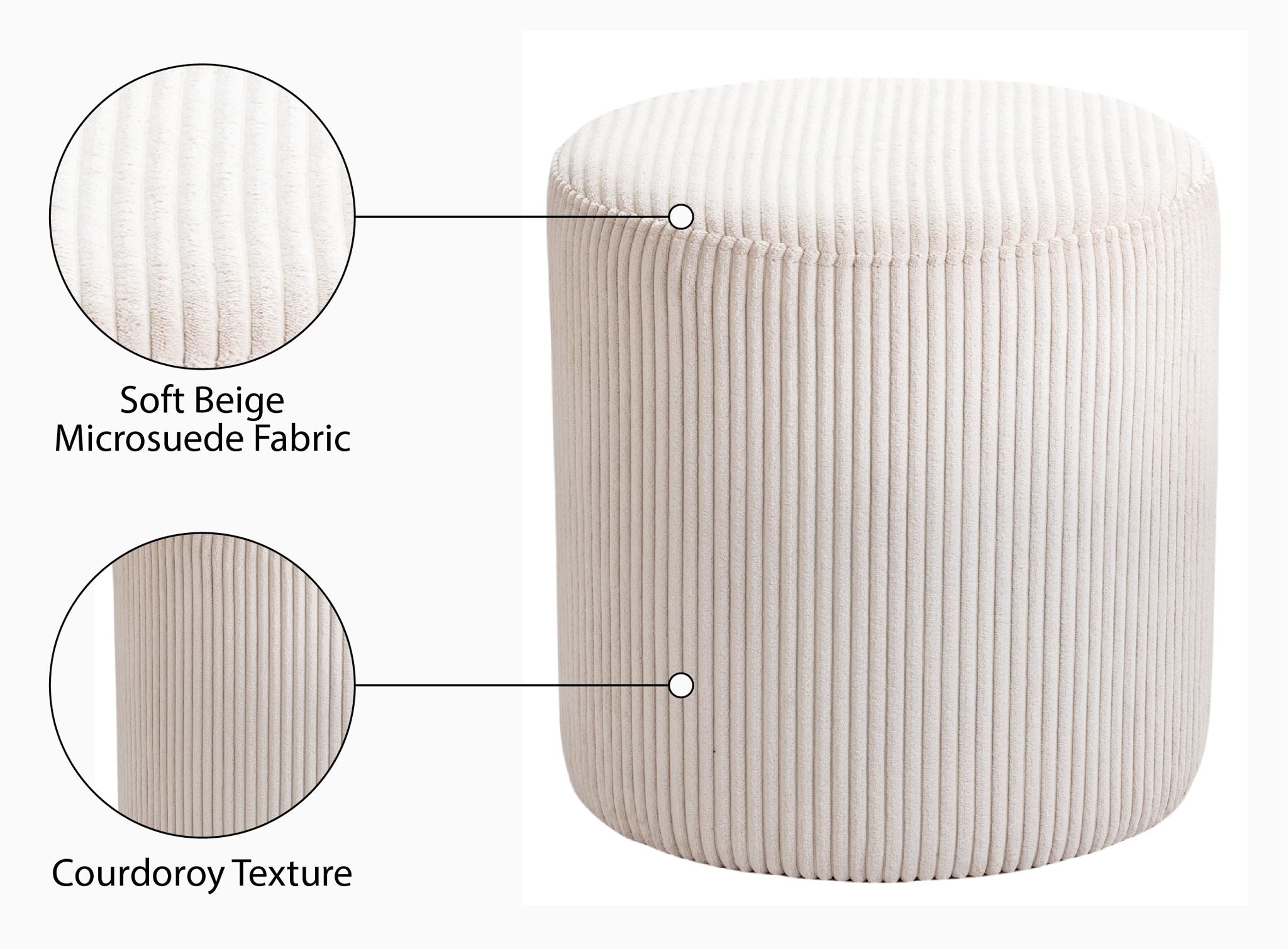 Roy - Round Microsuede Ottoman / Stool