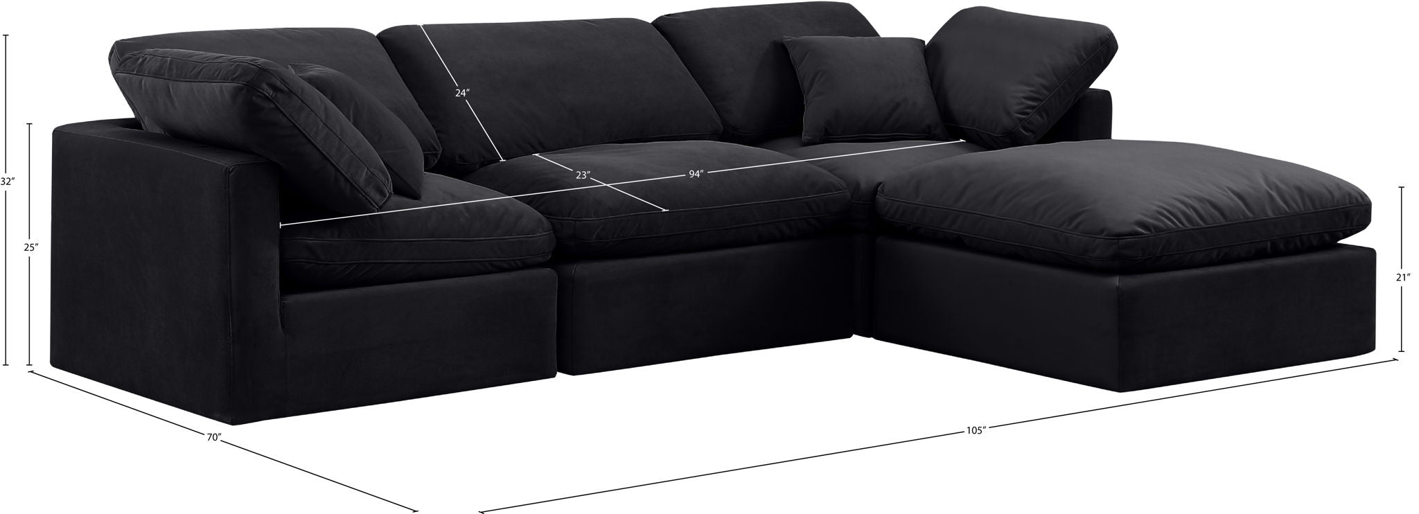 Indulge - Velvet 4 Piece Modular Sectional With Chaise