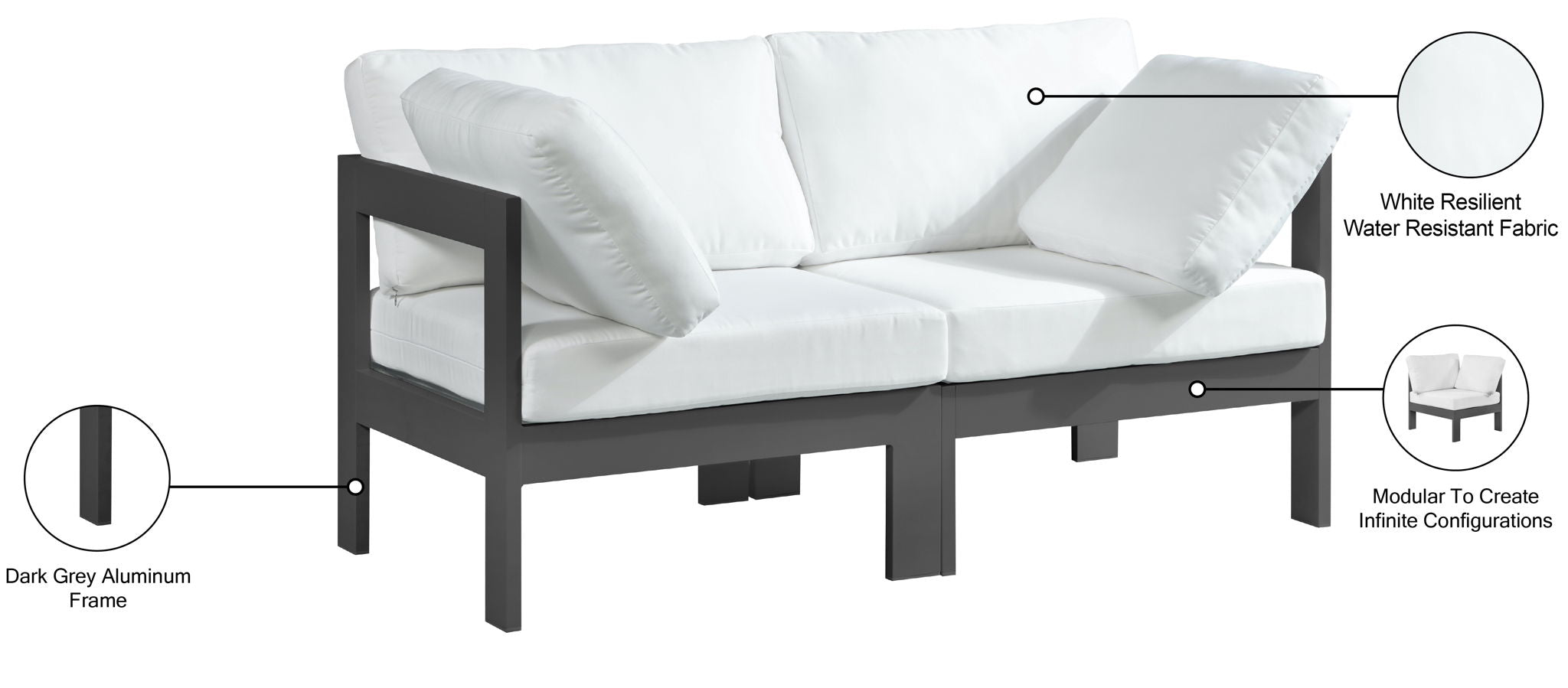 Nizuc - Outdoor Patio 2 Seat Modular Sofa With Gray Frame