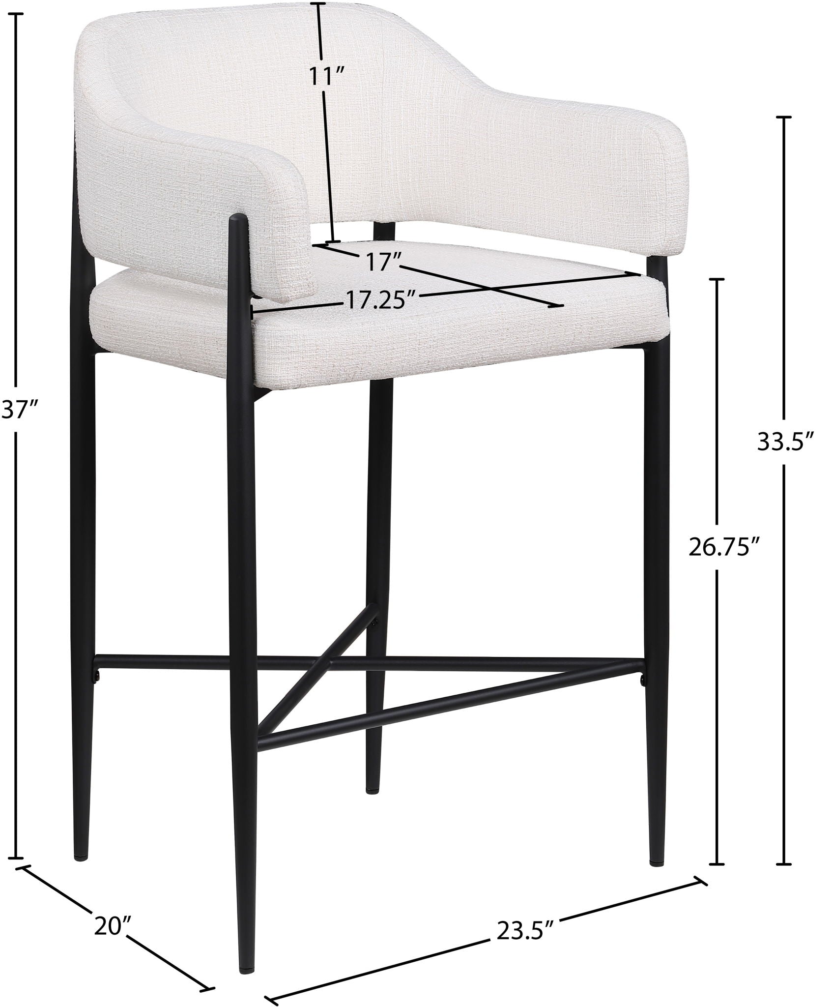 Dame - Fabric Upholstered Counter Stool (Set of 2)