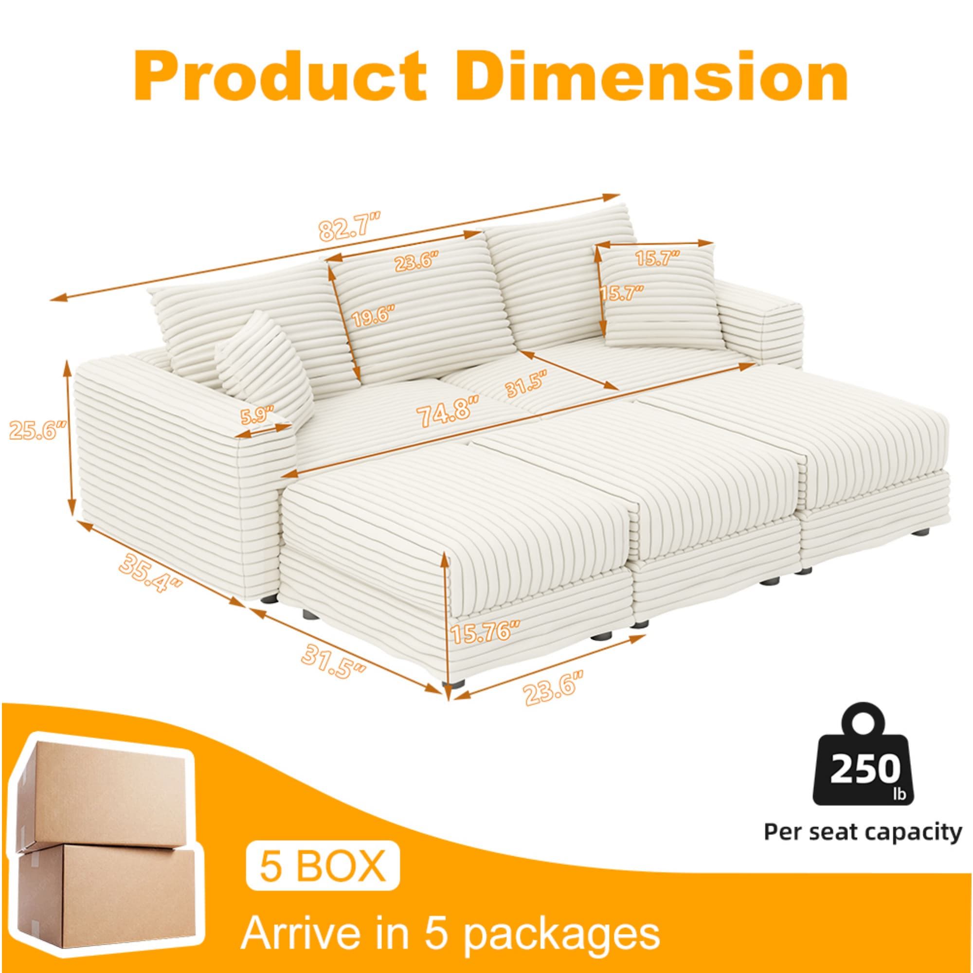 Deep Seat Convertible Sofa With Soft Pillows And Ottomans