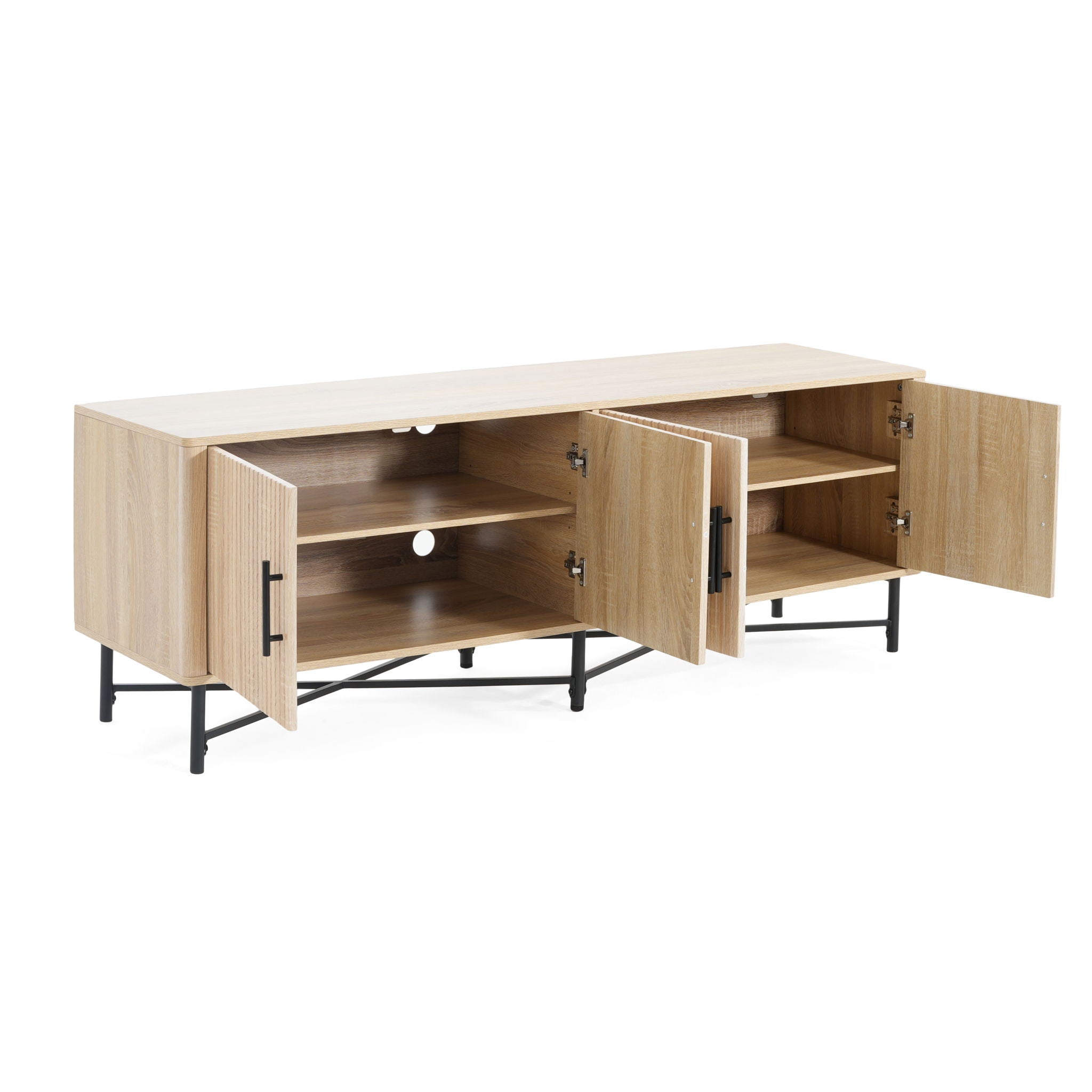 4 Door TV Cabinet, 2 Storage Spaces, Adjustable Shelves