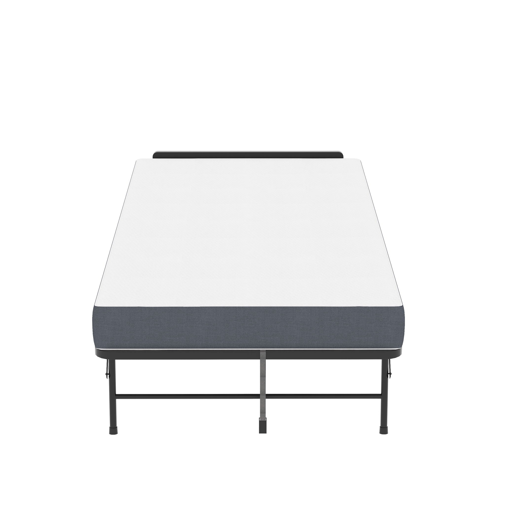 Twin Folding Bed With Adjustable Headboard, Memory Foam For Tall People, Heavy-Duty Portable On Wheels, Easy Assembly - Black