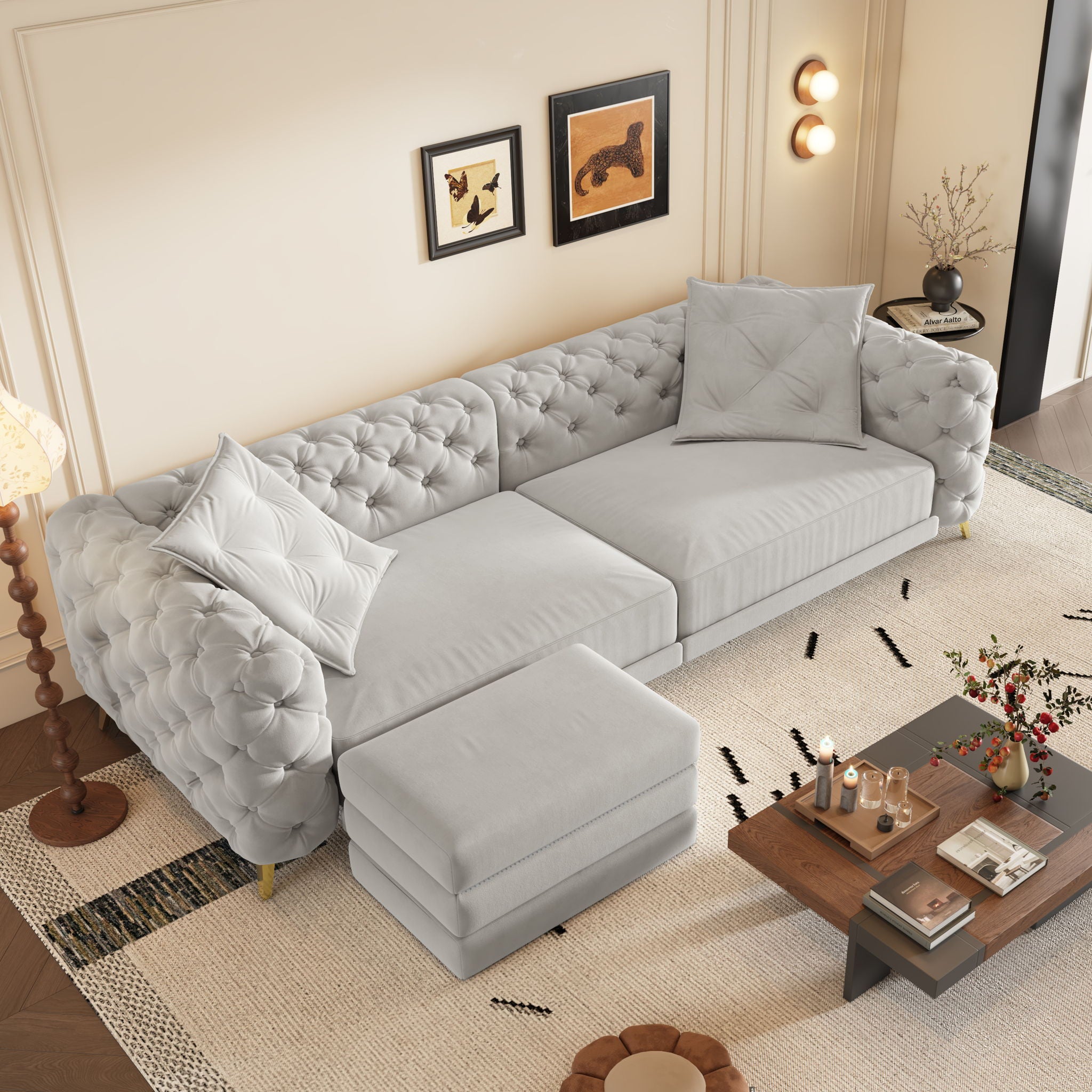 3 In 1 Convertible Sleeper, Deep Seat Pull Out Sofa Bed, Button Tufted