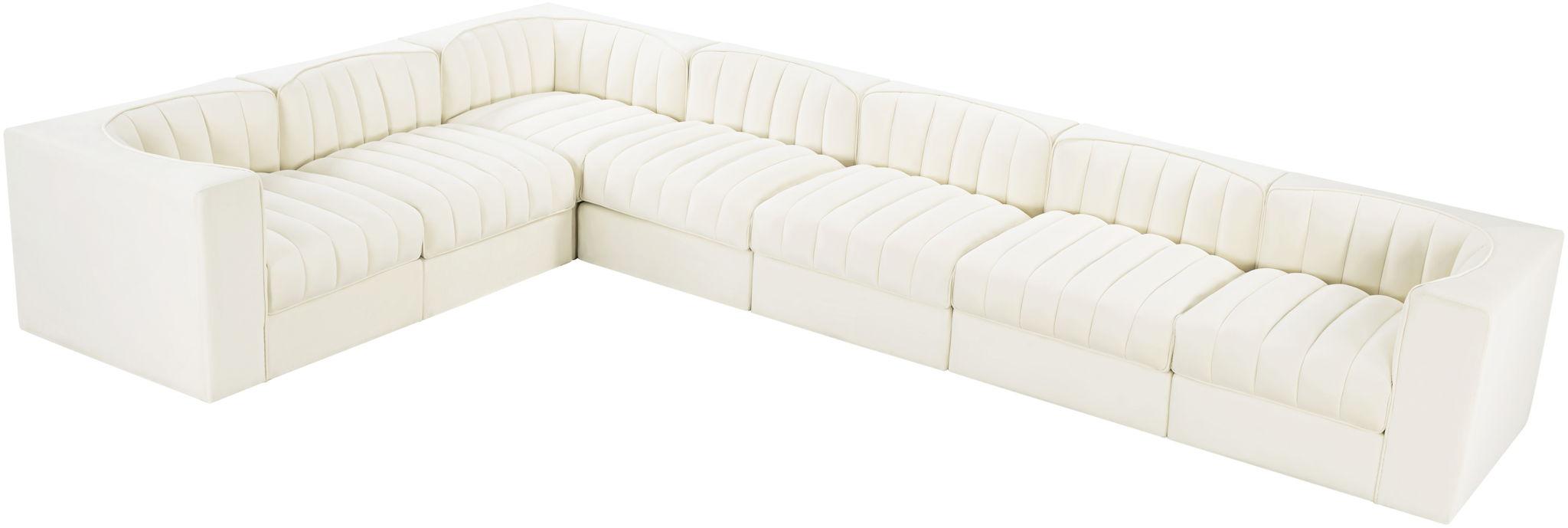 Rummi - Velvet Performance Fabric Upholstered 7 Piece Modular Sectional (With 3 Corner Chairs)