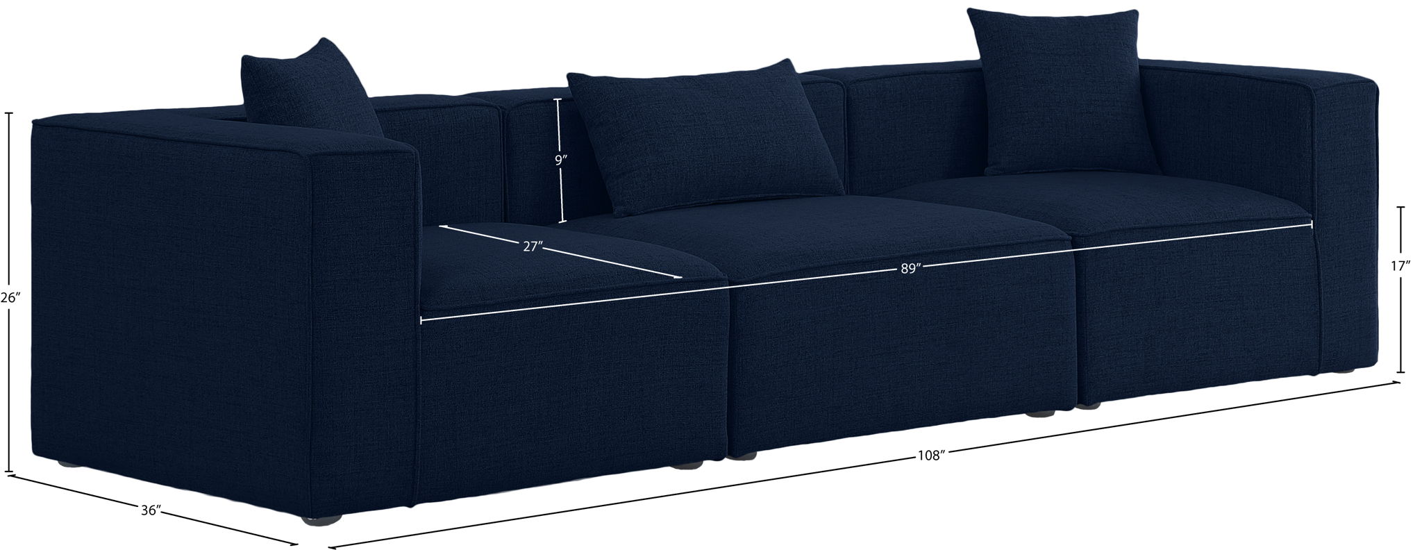 Cube - Linen Modular 3 Seat Sofa