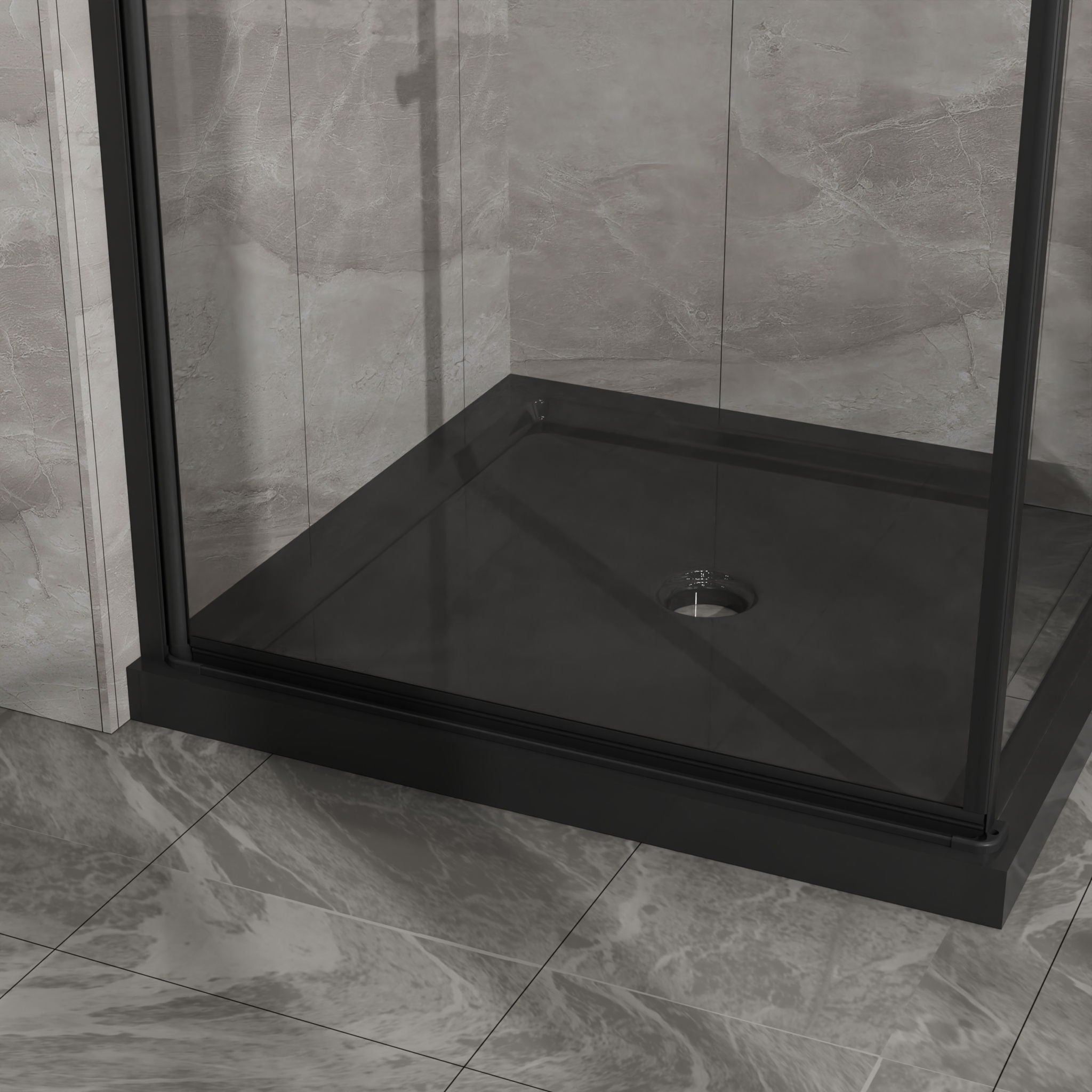 Corner Shower Enclosure, Frameless Pivot Door - Black