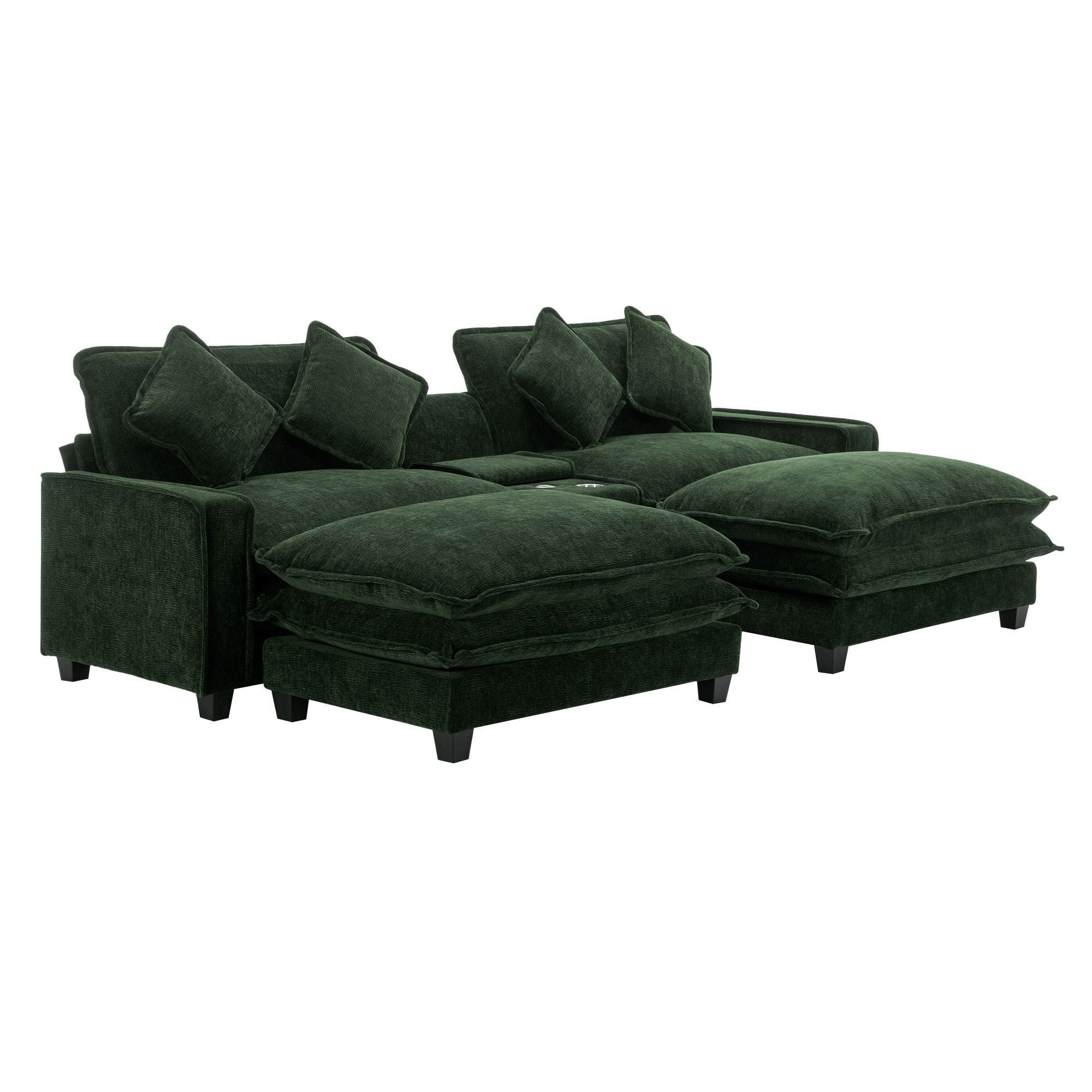 Sectional Sofa Upholstered Sofa With Two Removable Ottoman, Two USB Ports, Two Cup Holders And Large Storage Box For Living Room