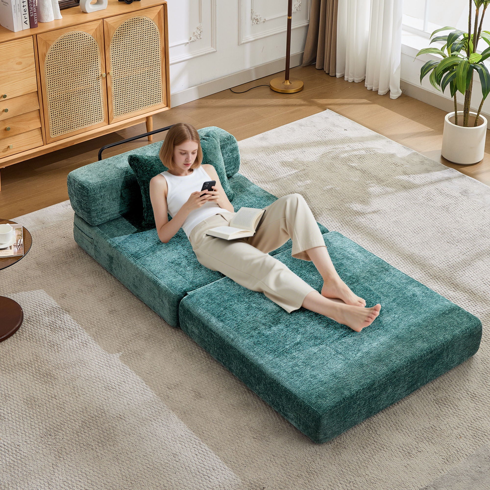 Convertible Floor Sofa Bed With Fixed Shape Frame For Living Room