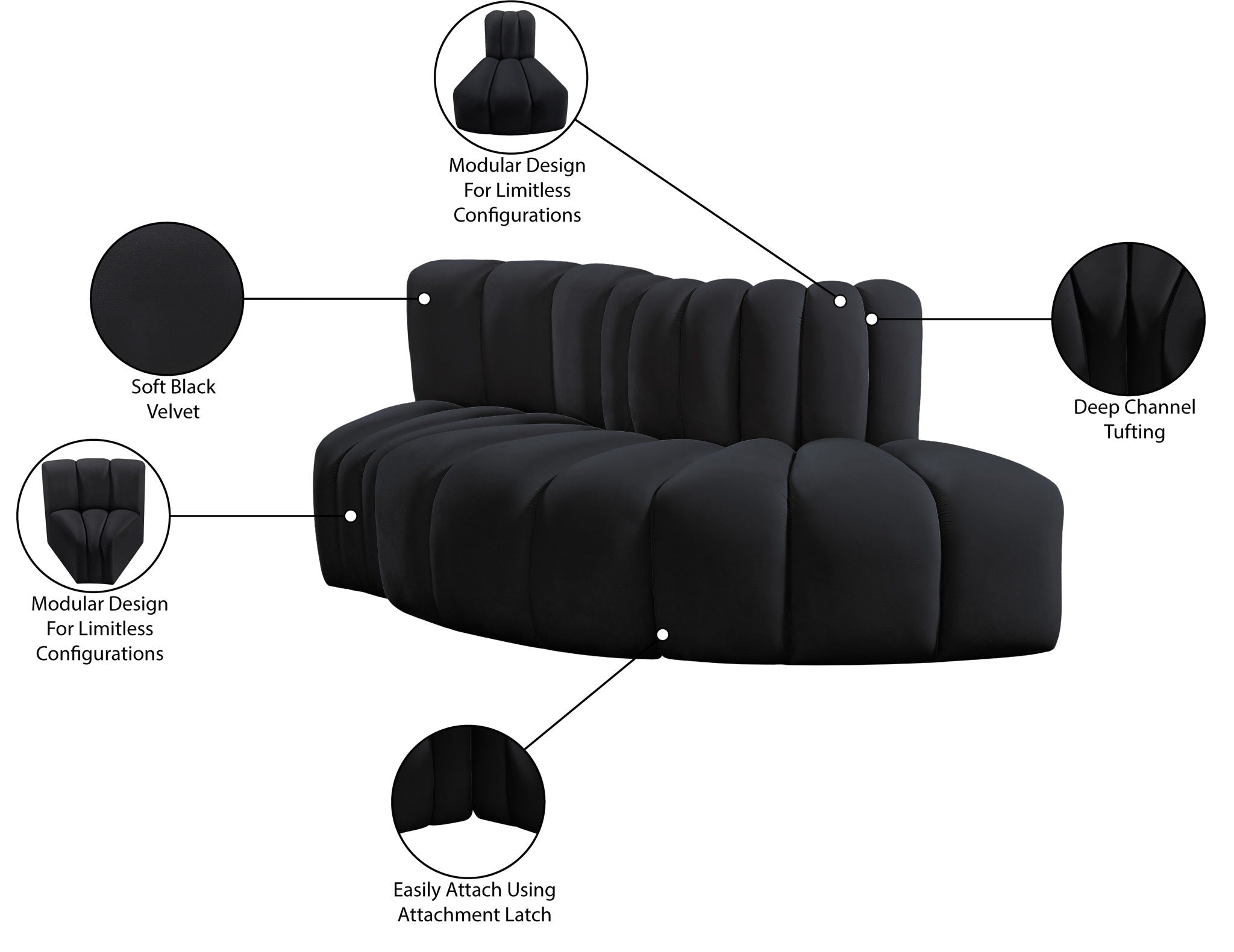 Arc - Velvet 3 Piece Modular Sofa