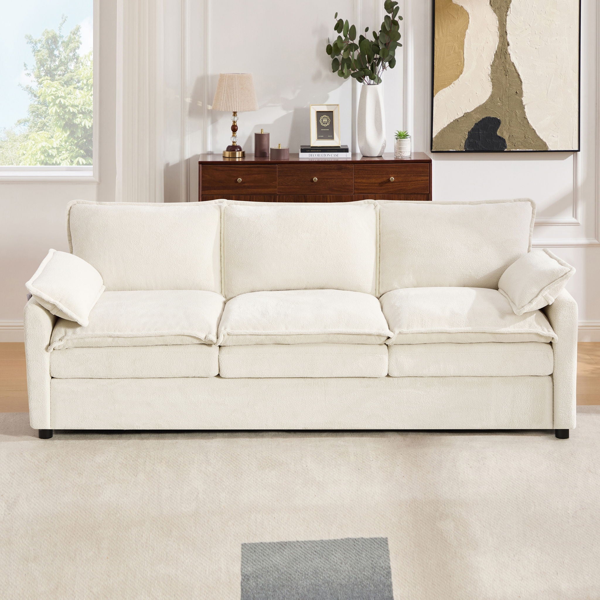 Modern 3 Seater Sofa With Side Storage Pockets For Living Room