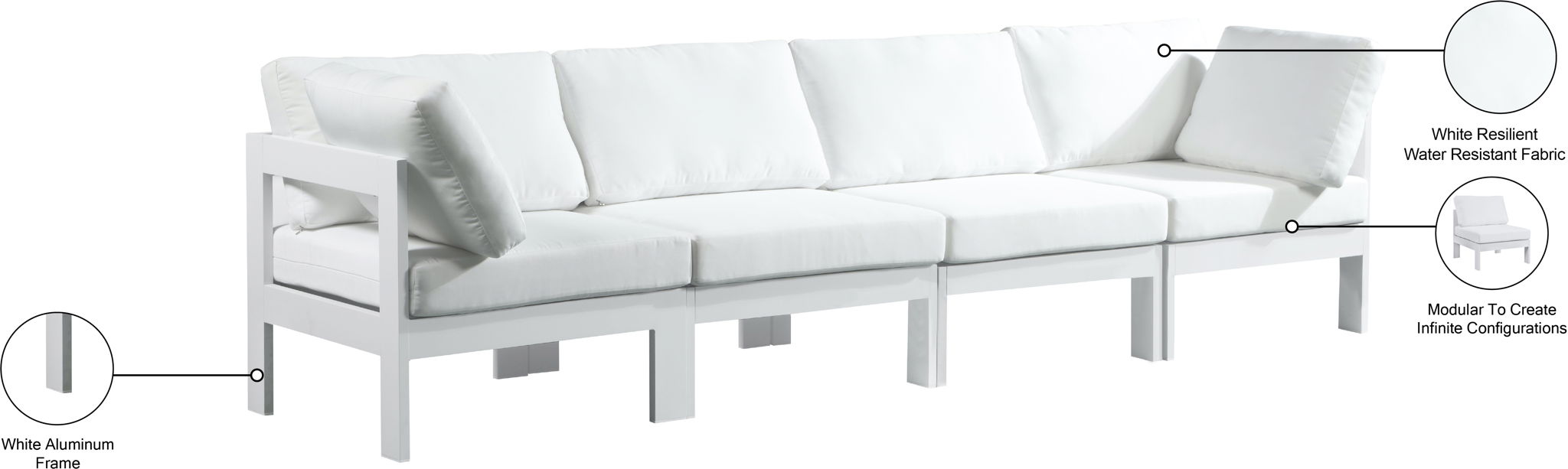 Nizuc - Outdoor Patio 4 Seat Modular Sofa With White Frame