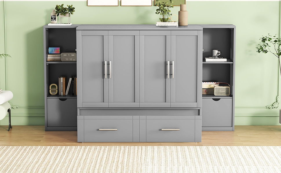 Murphy Bed With Shelves, Drawers And USB Ports