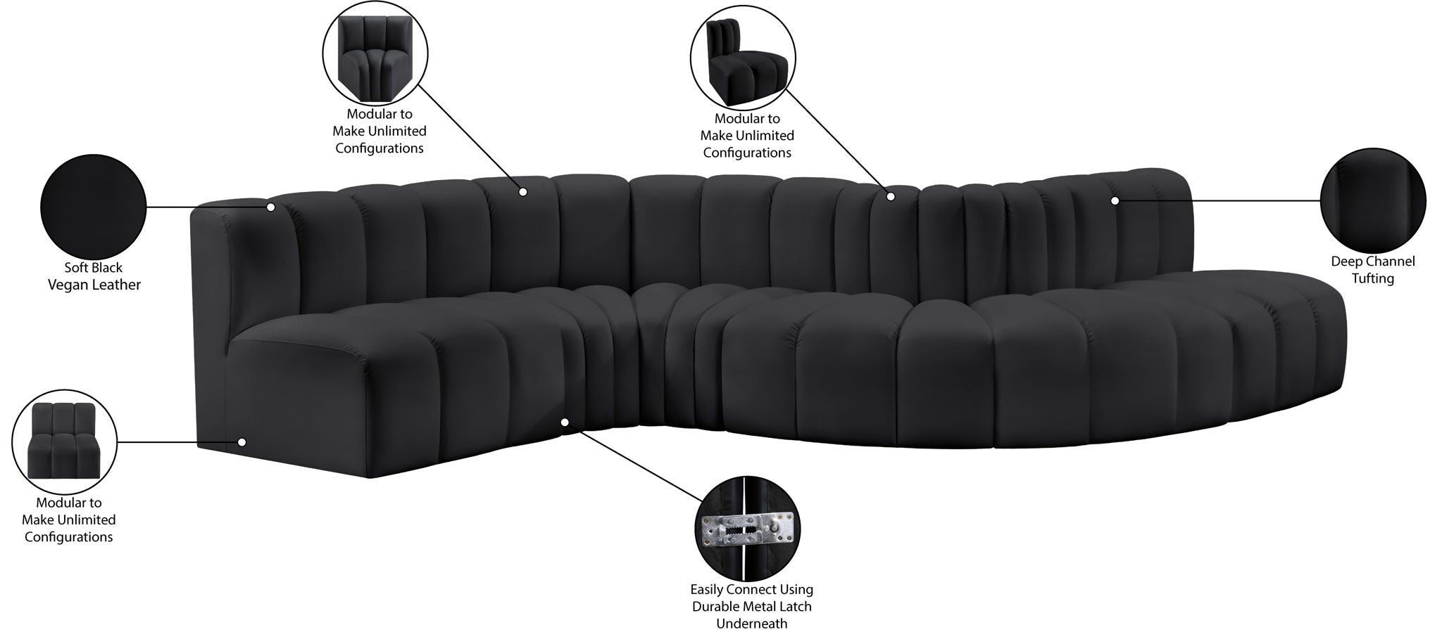 Arc - Faux Leather 6 Piece Curved Modular Sofa