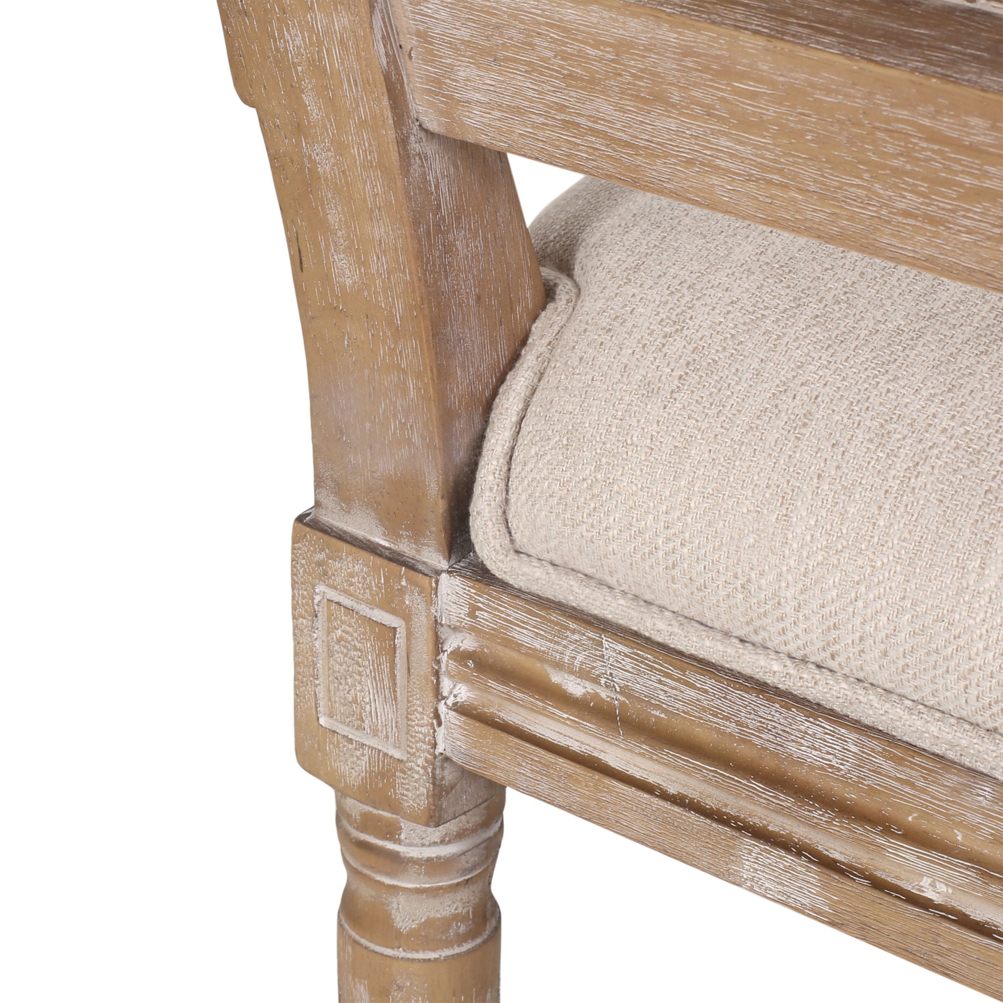 French Country Dining Chair With Rectangular Cane Backrest And Smooth Upholstered Seating
