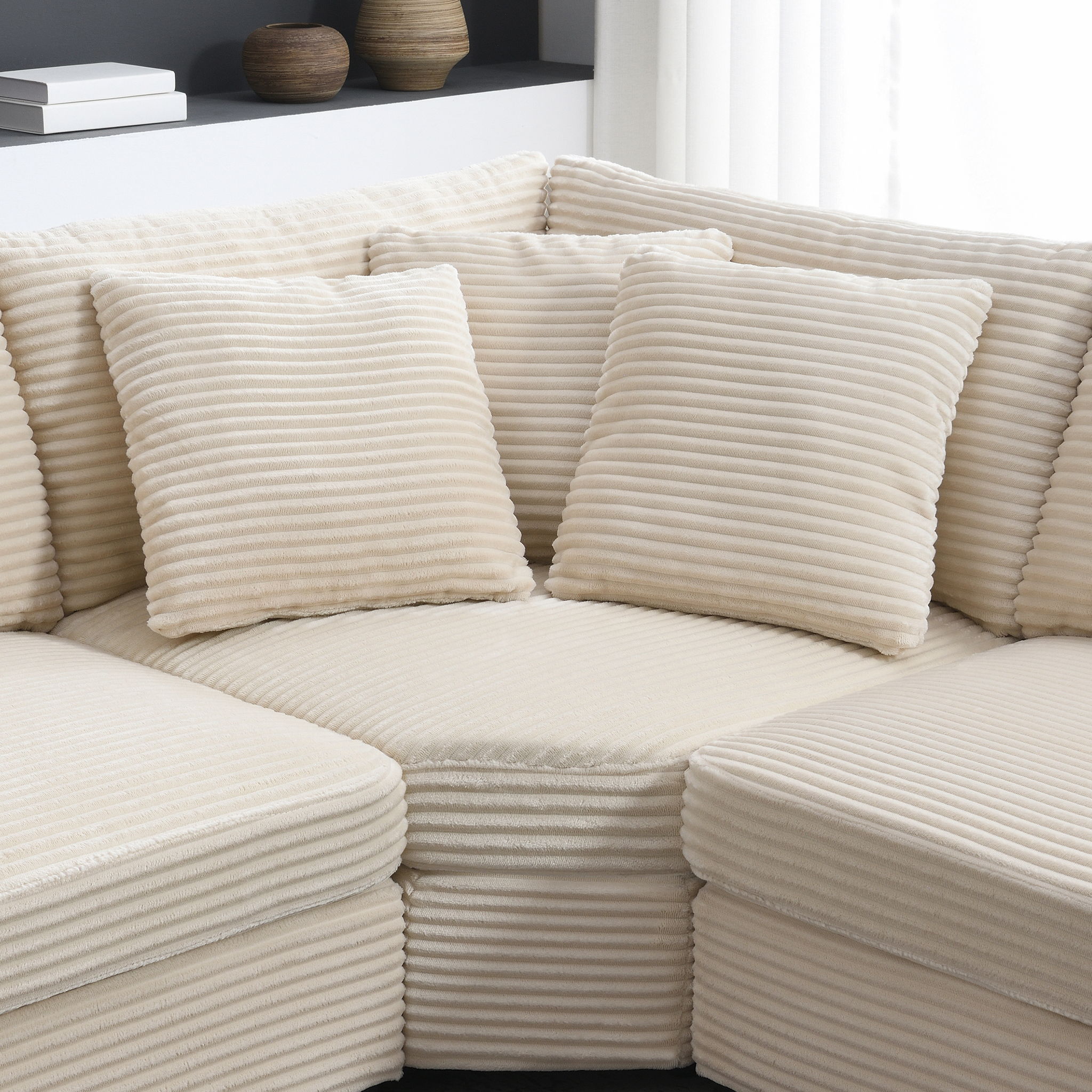 Convertible L Shaped Sectional Corner Couch With Armrest Storage Cup Holders USB Charger, Irregular Corner Oversized Comfy Modular Sofa