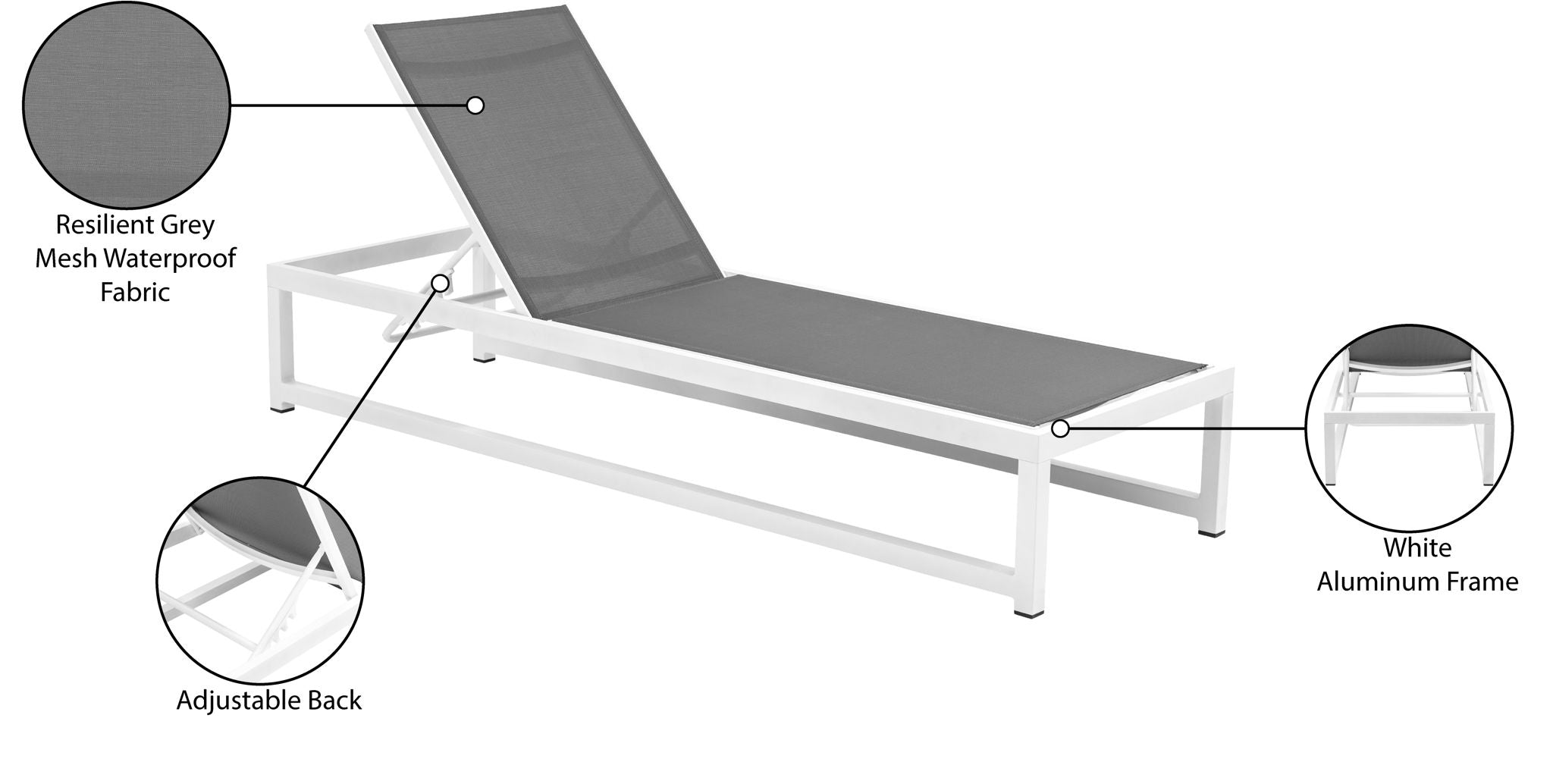 Maldives - Water Resistant Outdoor Patio Adjustable Sun Chaise Lounge Chair With White Base