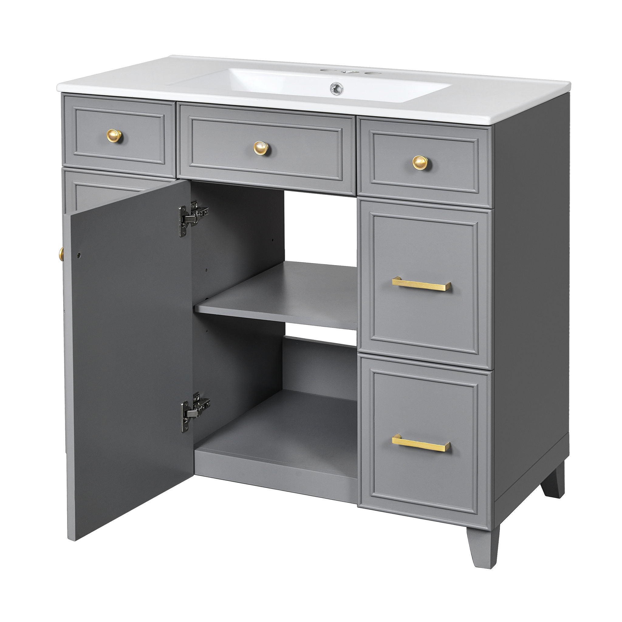 Bathroom Vanity With Ceramic Sink, Soft Close Doors, Adjustable Shelves