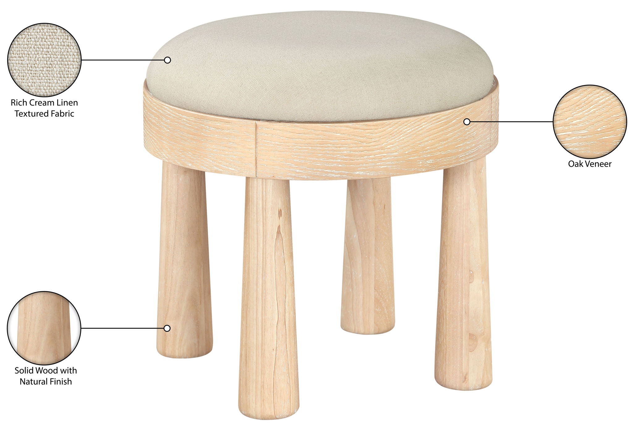 Larea - Linen Textured Fabric Ottoman - Natural Base