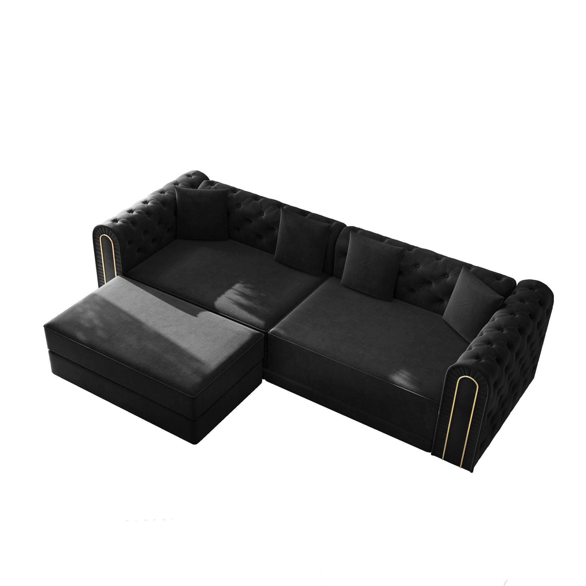 3-In-1 Convertible Sleeper Sofa With Movable Ottoman For Living Room
