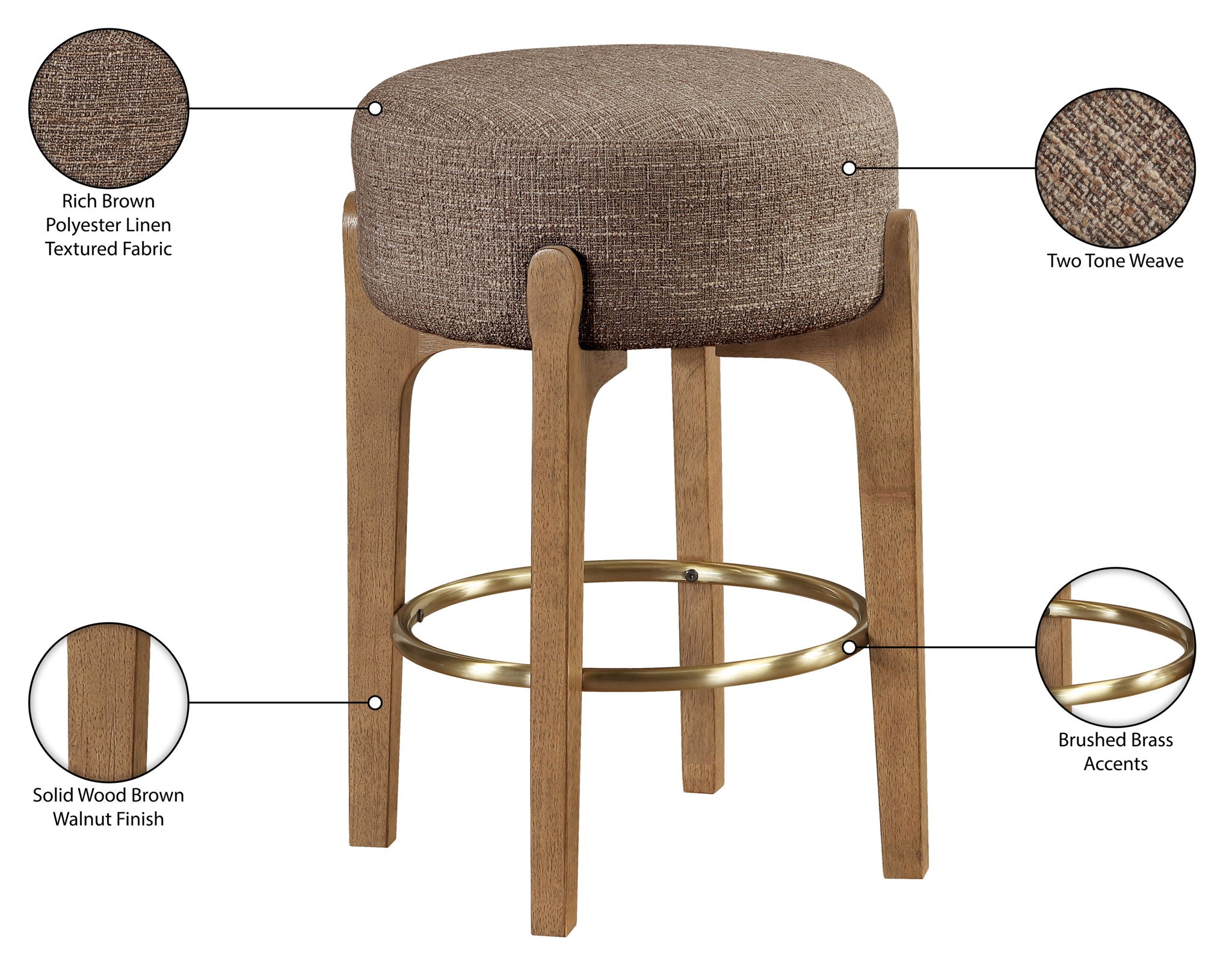 Torino - Backless Counter Stool With Brushed Brown Base (Set of 2)