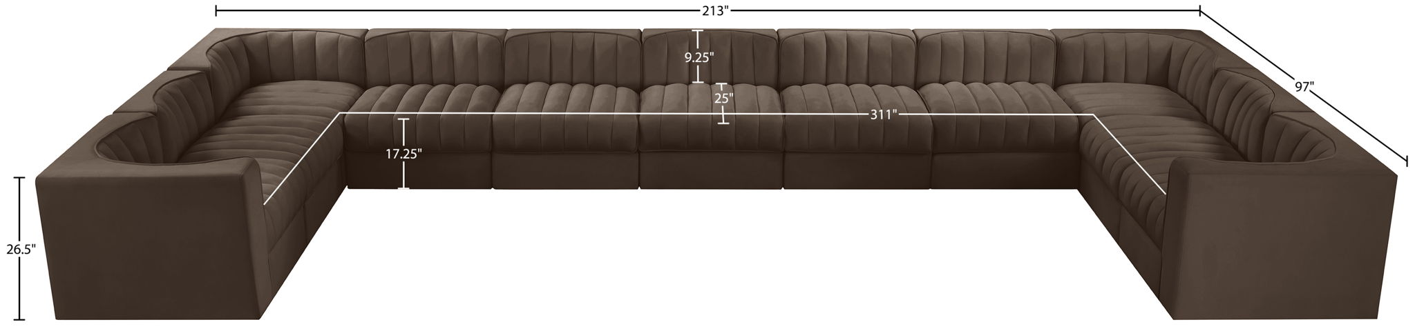 Rummi - Velvet Performance Fabric Upholstered 11 Piece Modular Sectional