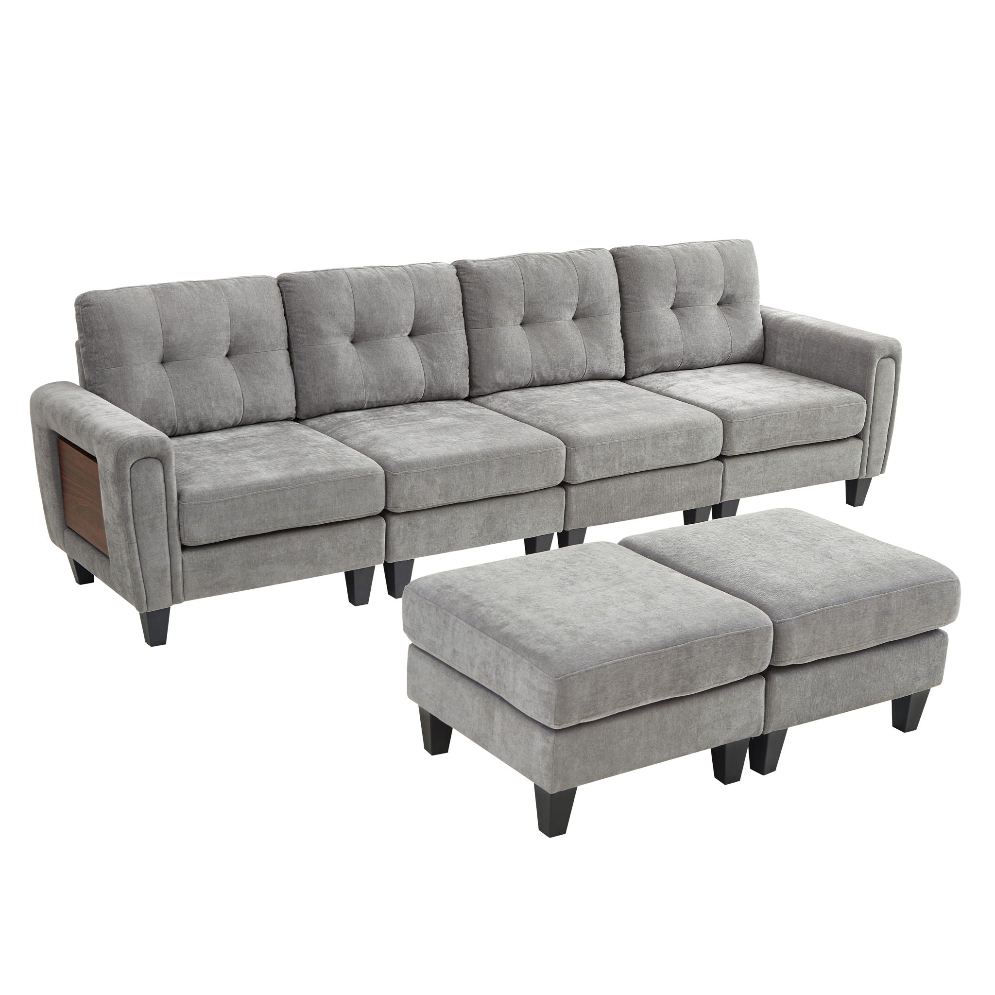 Modular Sectional Sofa With Movable Ottomans, USB Ports & Side Tables