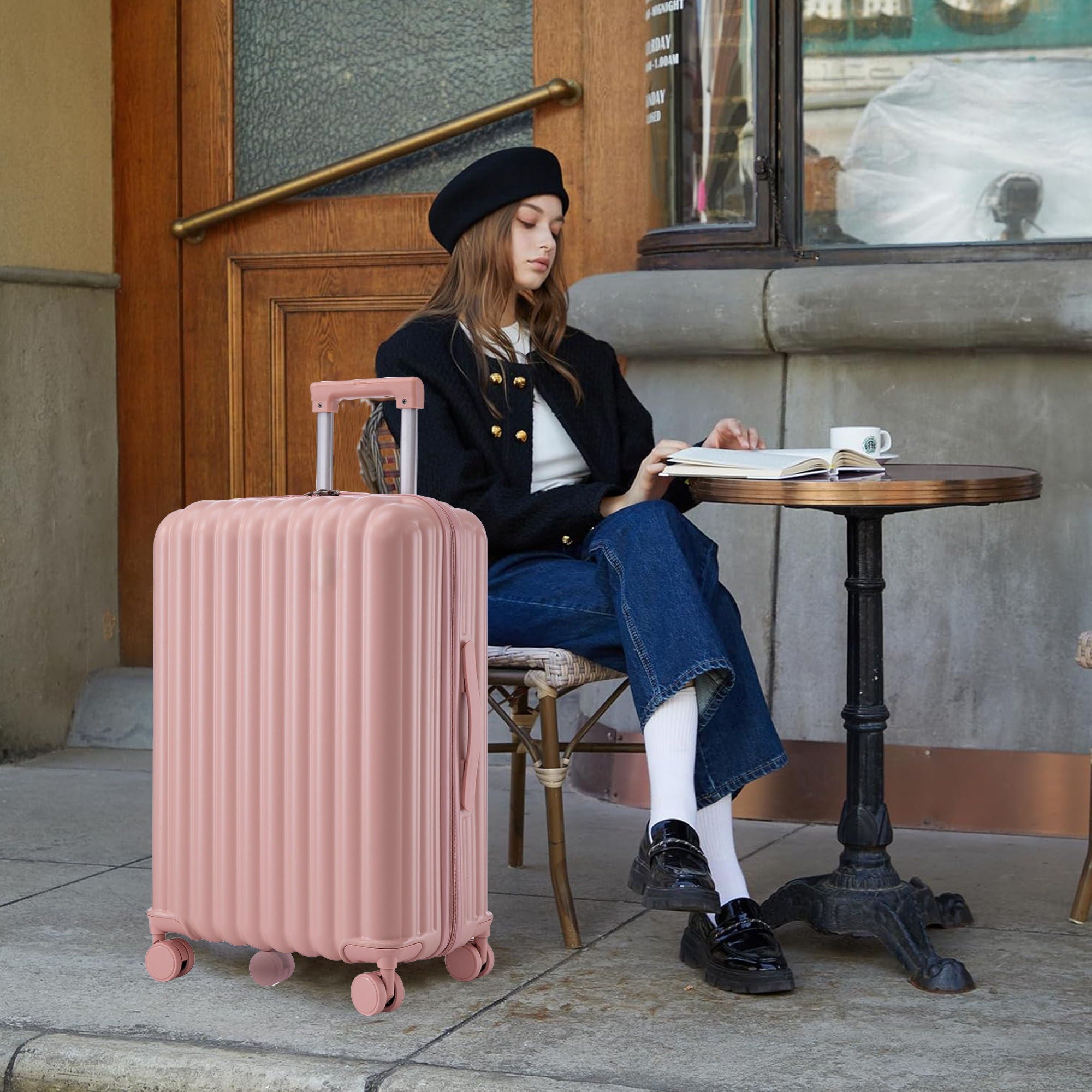 20" / 24" / 28" 3 Pieces / Set Spinner Wheel Luggage, Carry On Suitcase, With Cup Holder & USB Port & Phone Holder