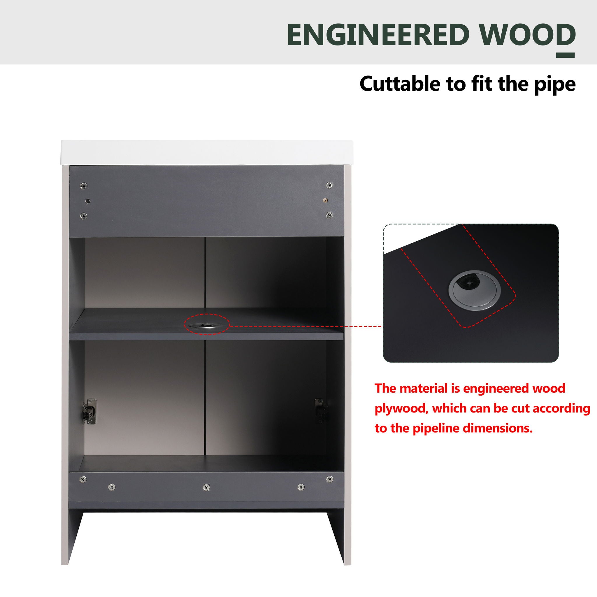 Contemporary Freestanding Bathroom Vanity With Resin Sink & Soft-Close Cabinet Doors
