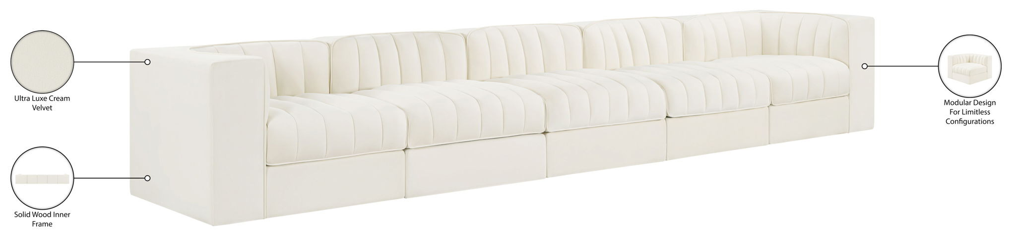 Rummi - Velvet Performance Fabric Upholstered 5 Piece Modular Sofa