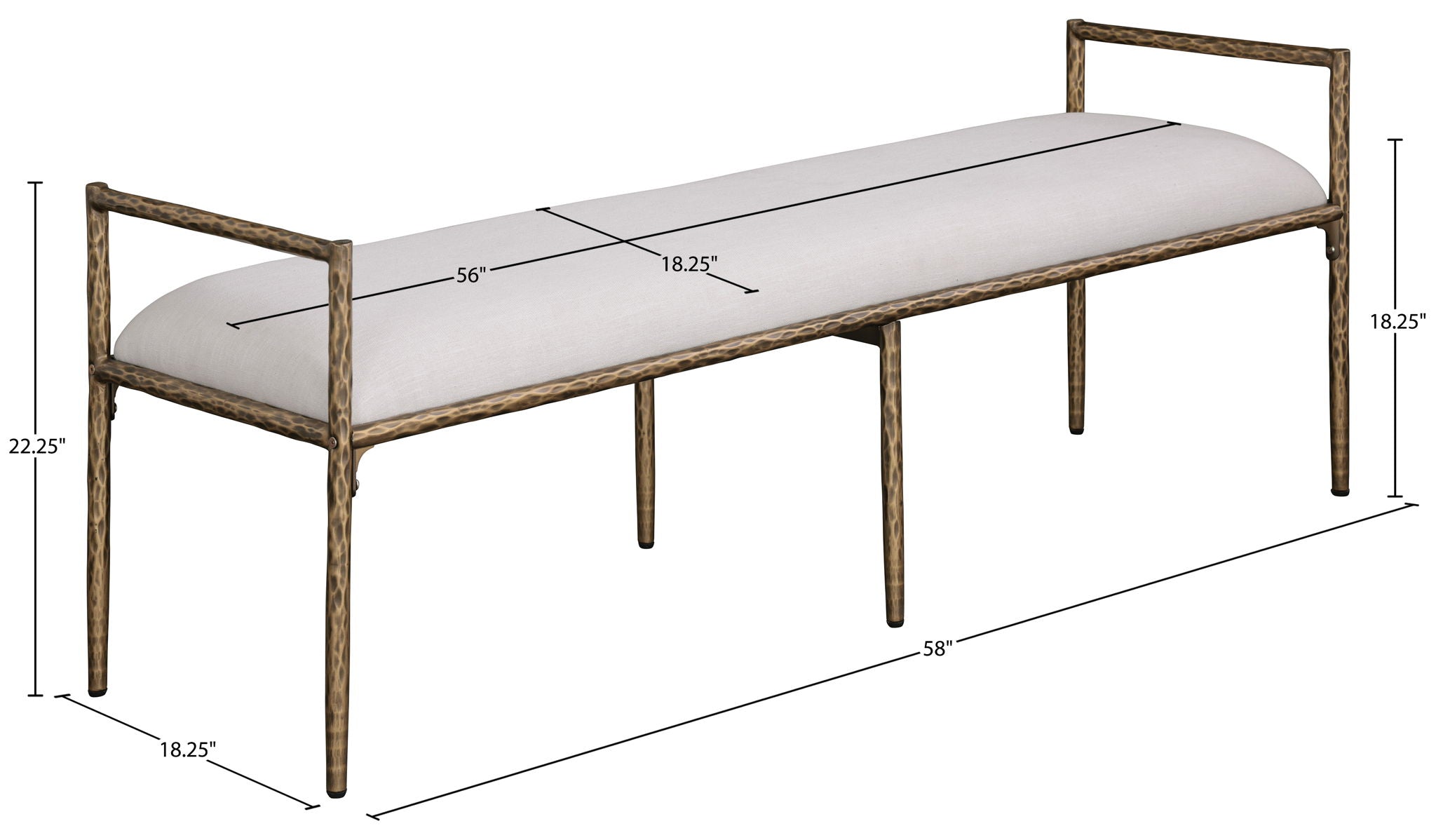 Axis - Linen Textured Beige Fabric Upholstered Bench
