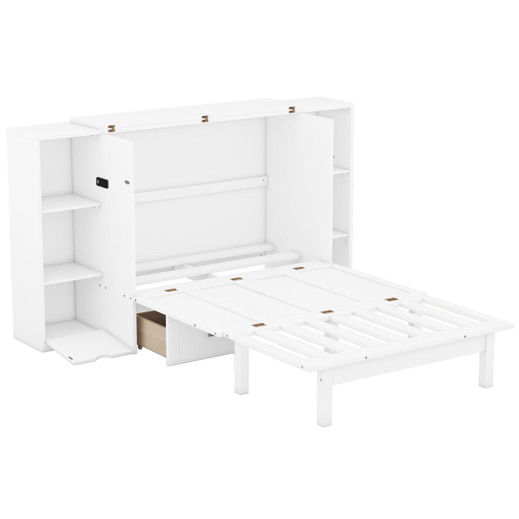 Murphy Bed With Shelves, Drawers And USB Ports