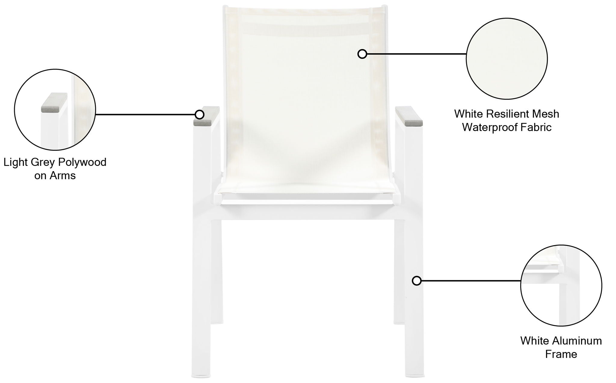 Nizuc - Outdoor Patio Dining Arm Chair With White Frame And Gray Arms (Set of 2)