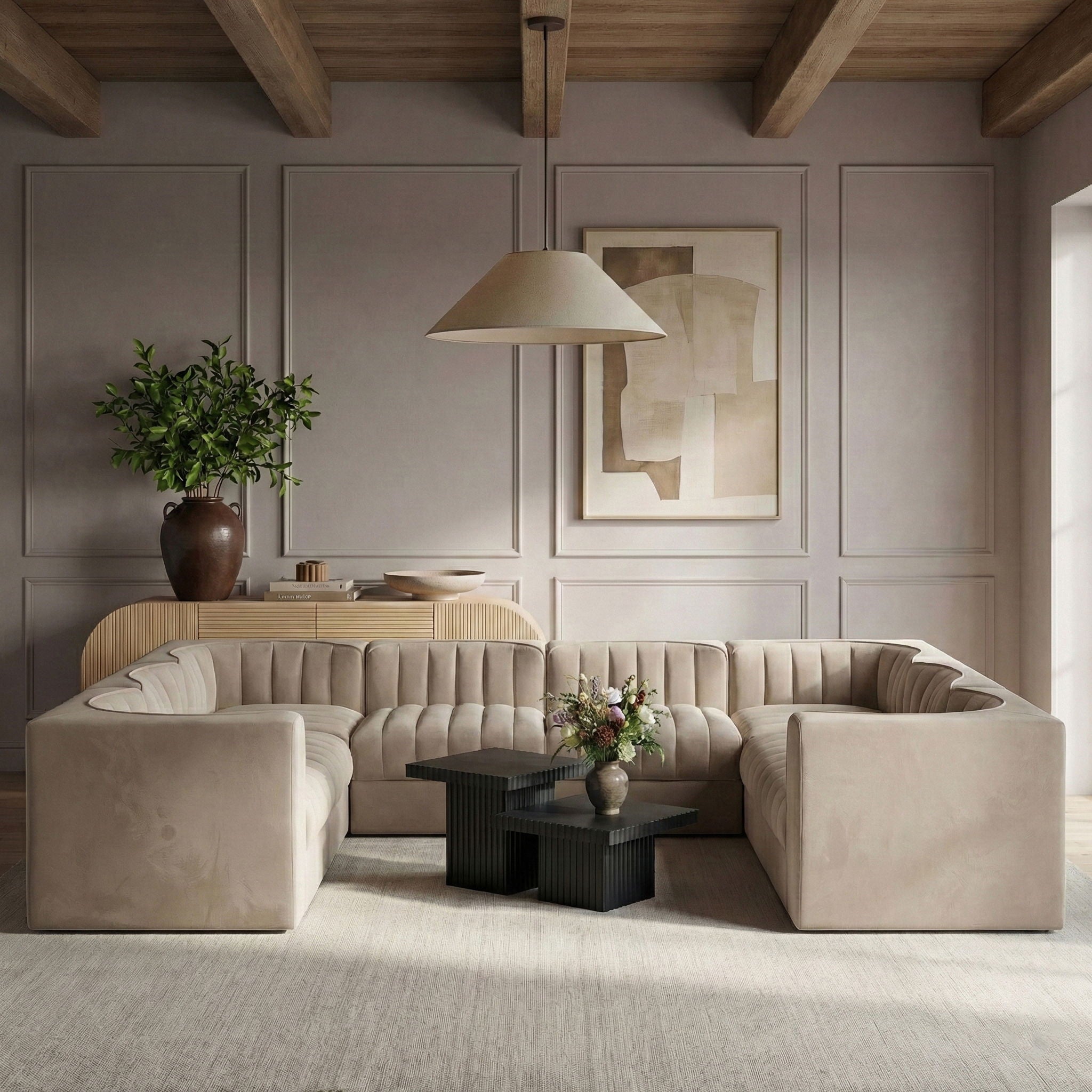 Rummi - Velvet Performance Fabric Upholstered Modular Sectional