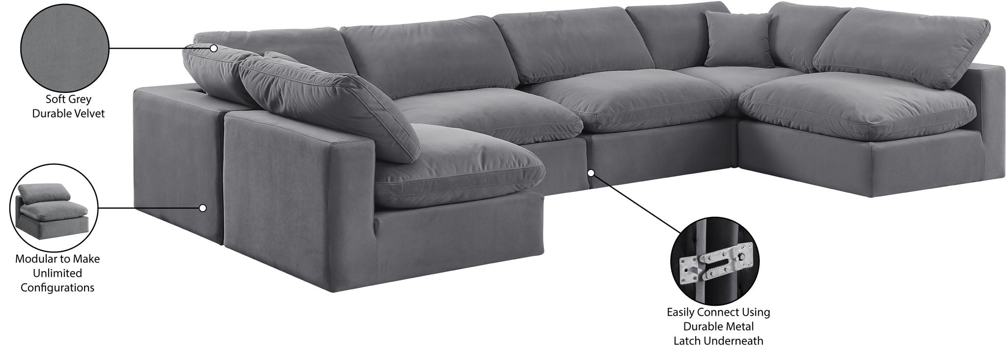 Comfy - 6 Piece Velvet Modular Armless Sectional