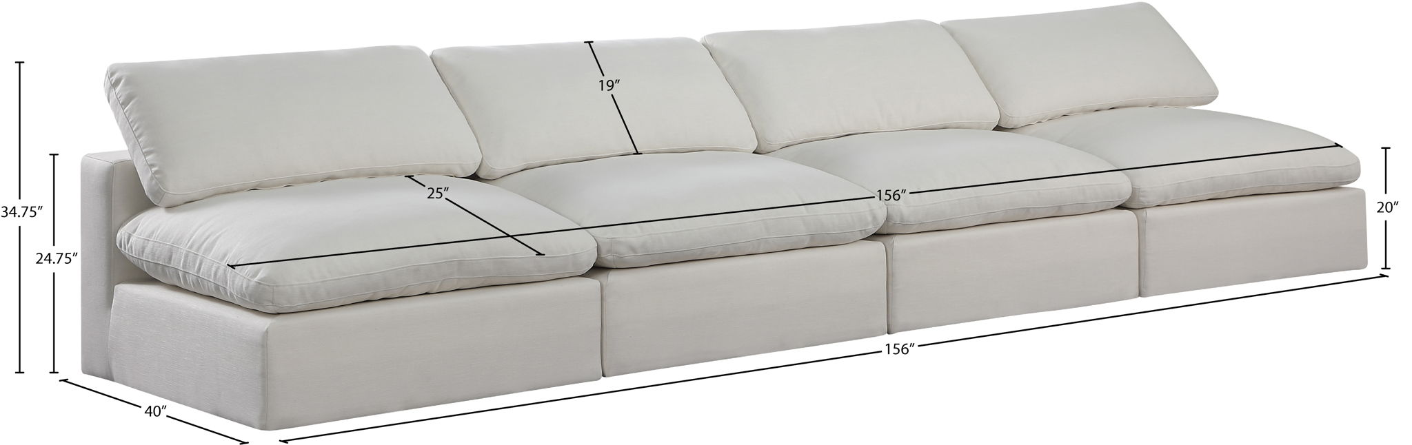 Comfy - Linen Modular Armless Sofa 4 Seats