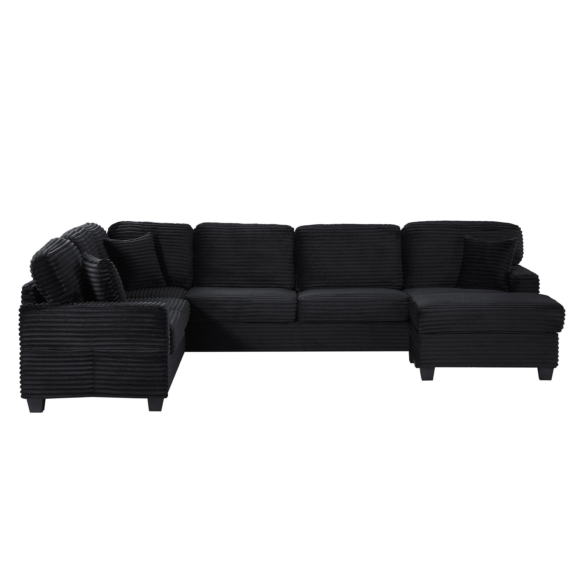 Upholstered U-Shaped Sectional Sofa With Movable Ottoman And Side Storage Pockets