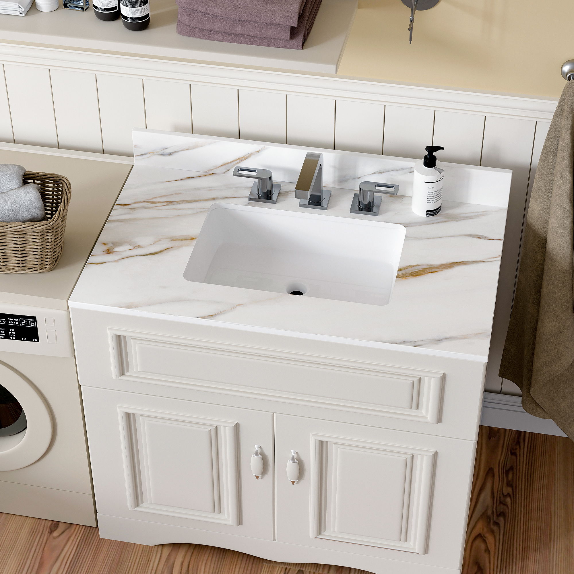 Vanity Top With Undermount Sink And Backsplash, Sintered Stone