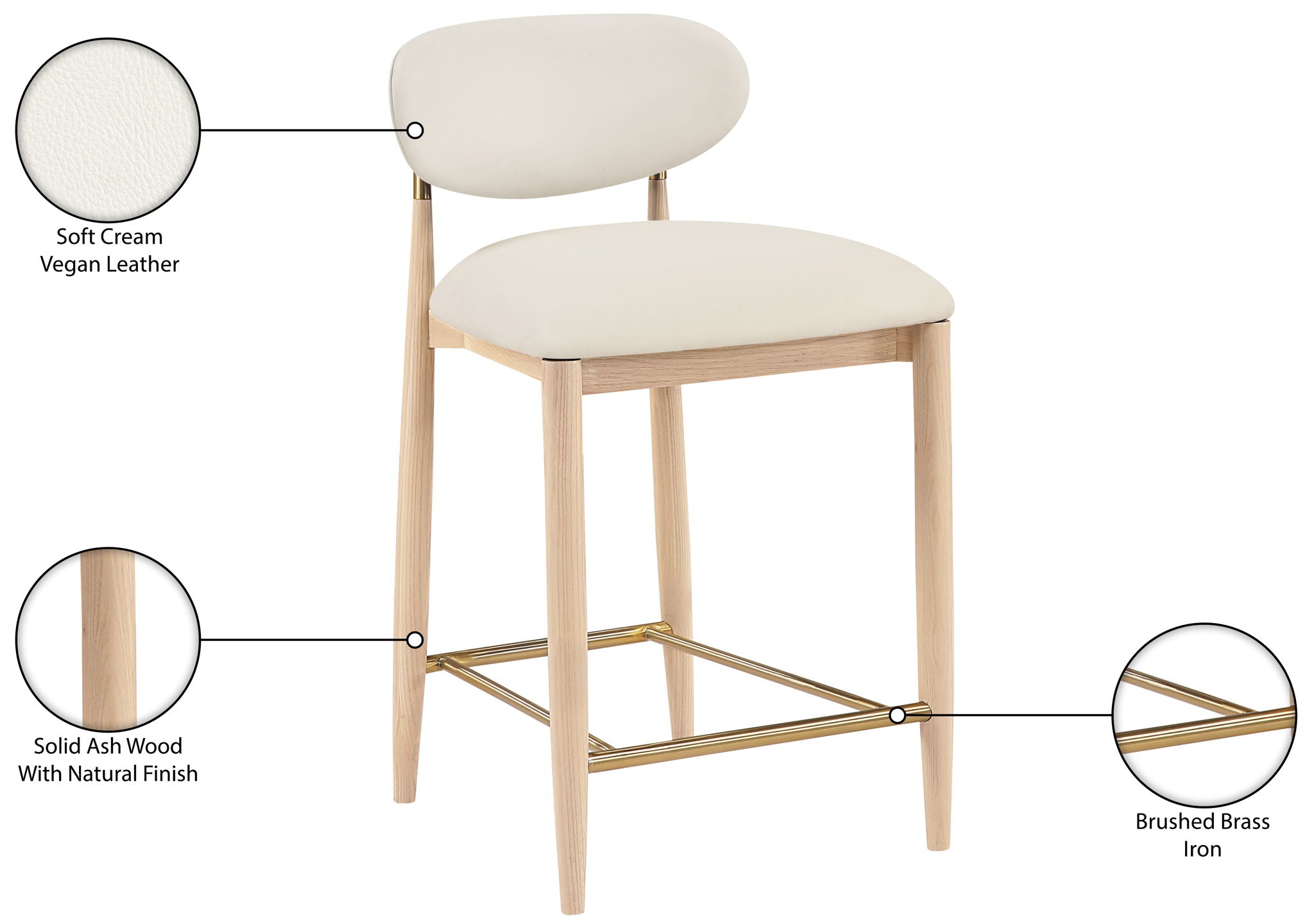 Riccio - Stool - Natural And Gold Frame