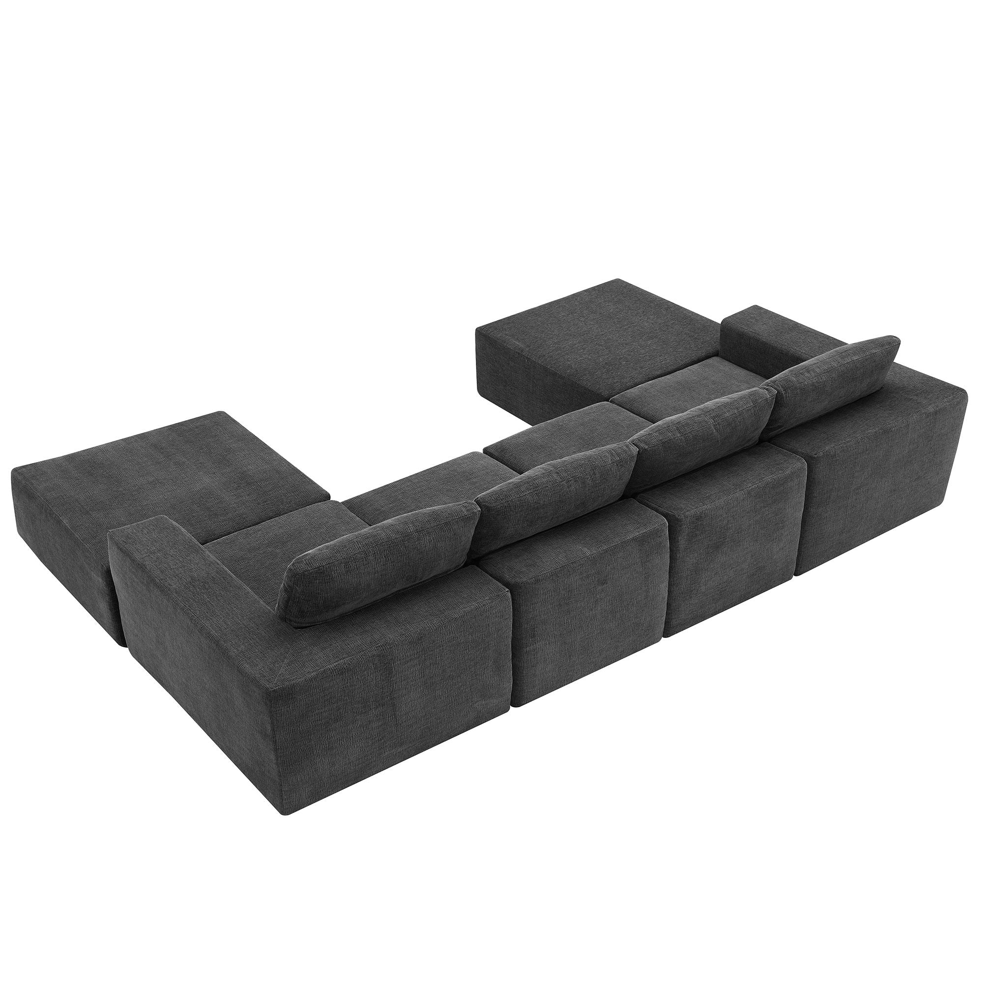 Modular U Shaped Sectional With Ottomans, Luxury Cloud Floor Couch With Deep Seat Fully Compressed Upholstered Sofa