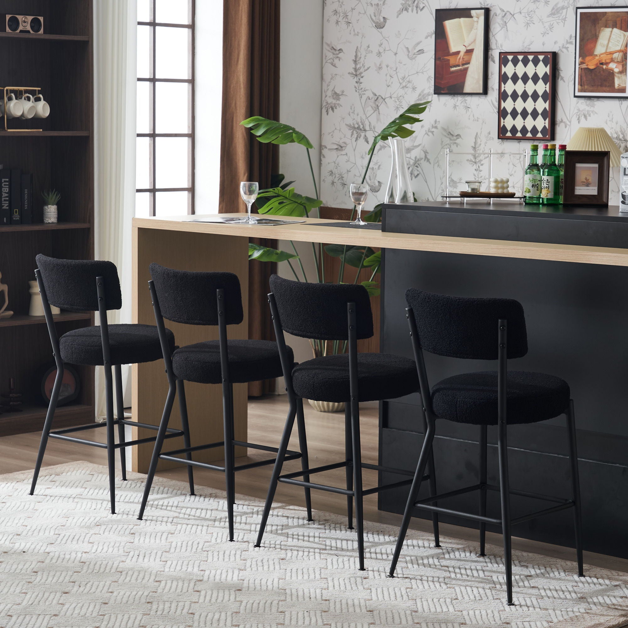 Modern Teddy Fabric Upholstered Bar Stools - Legs