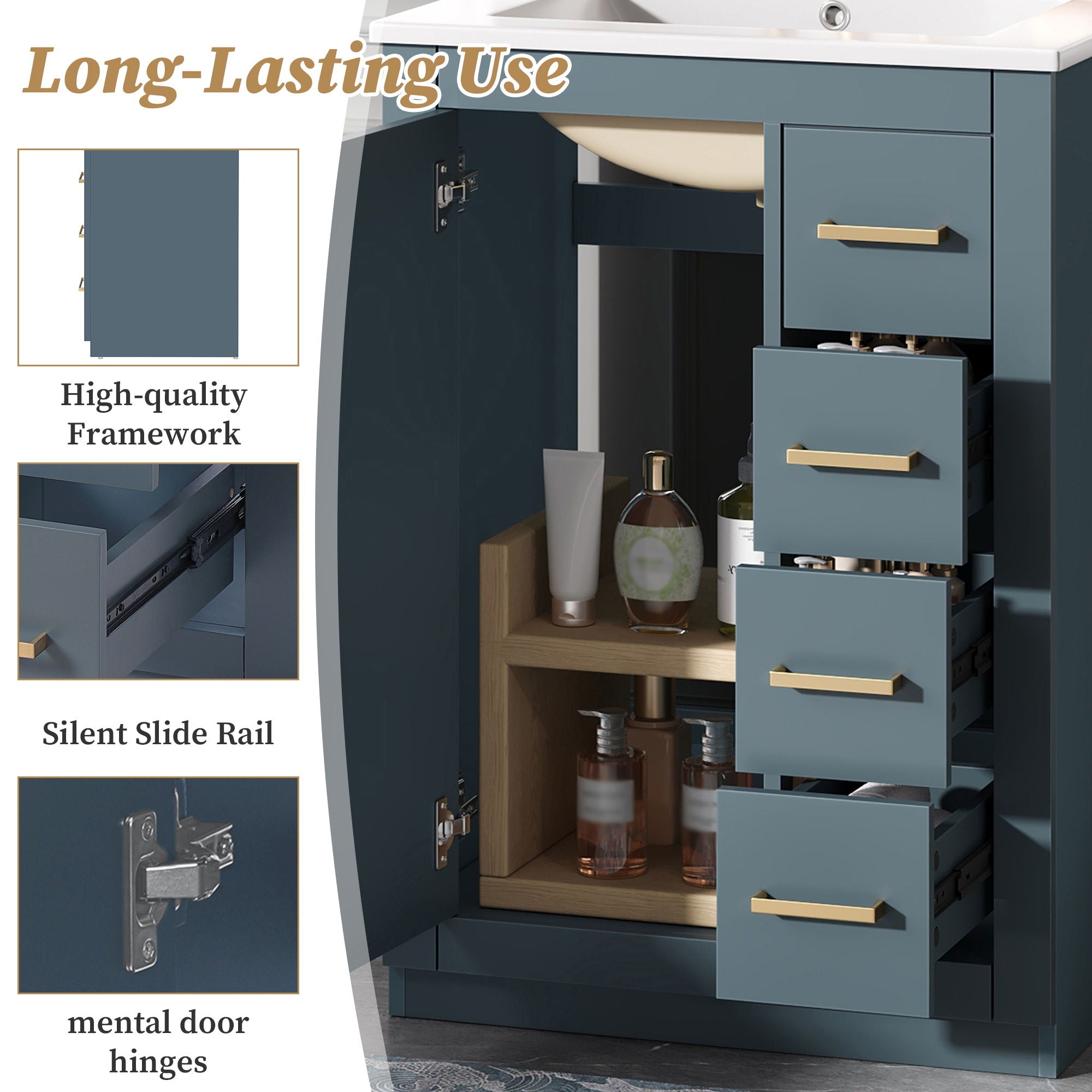 Modern Bathroom Vanity With 1 Door And 3 Drawers
