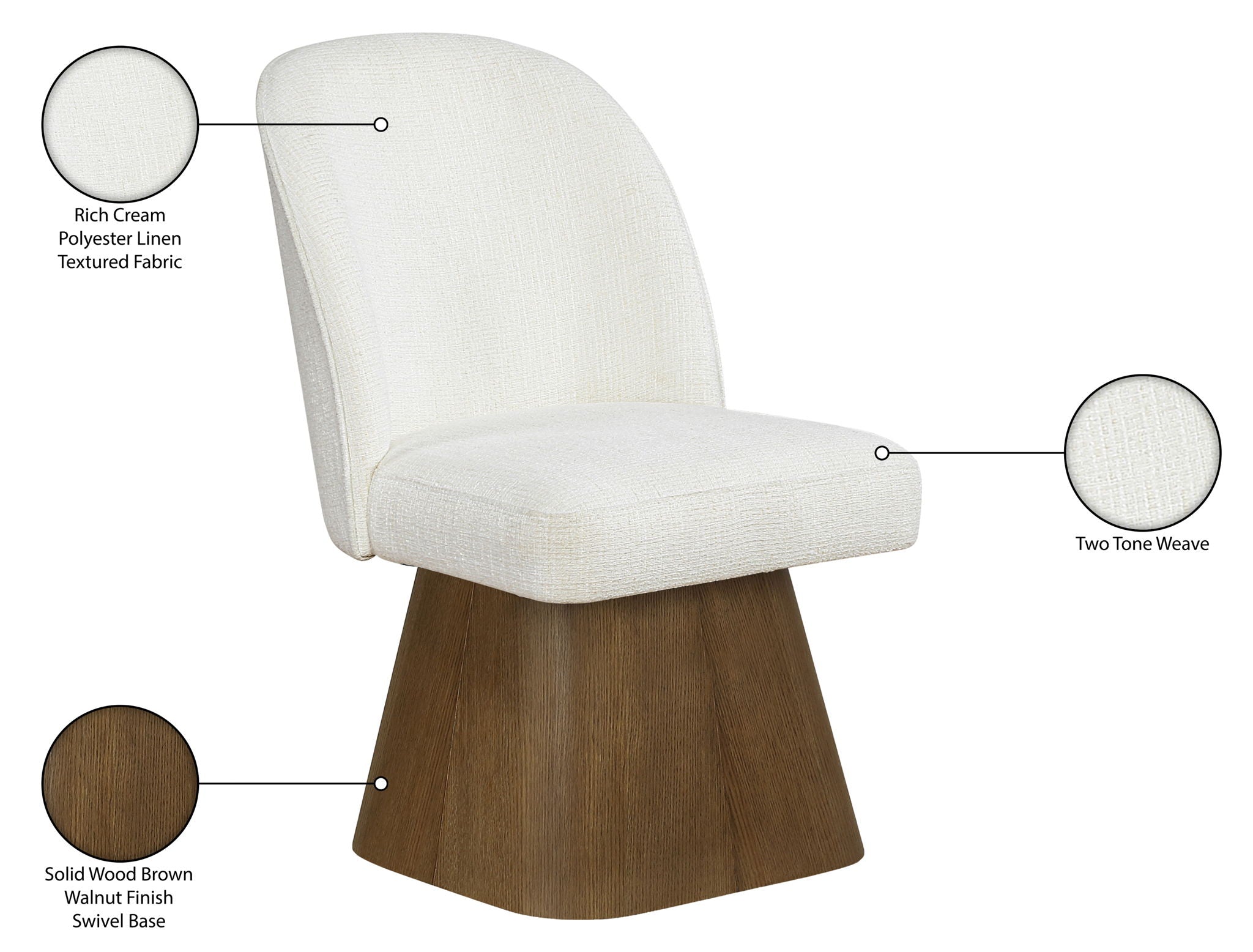 Marlowe - Linen Textured Fabric Upholstered Swivel Dining Side Chair - Stained Brown